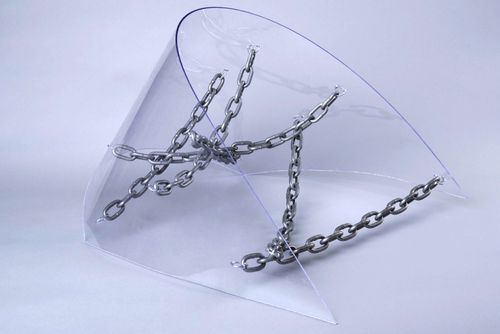 Multimedia sculpture, plexiglass and chain