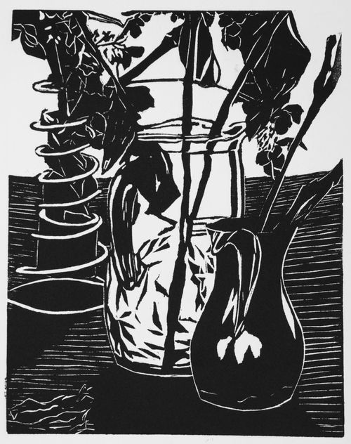 Linocut print, still life