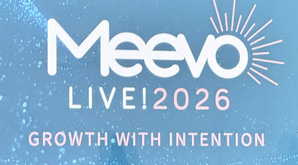 Meevo Live 2026 Growth With Intention stage screen at the Tampa salon event