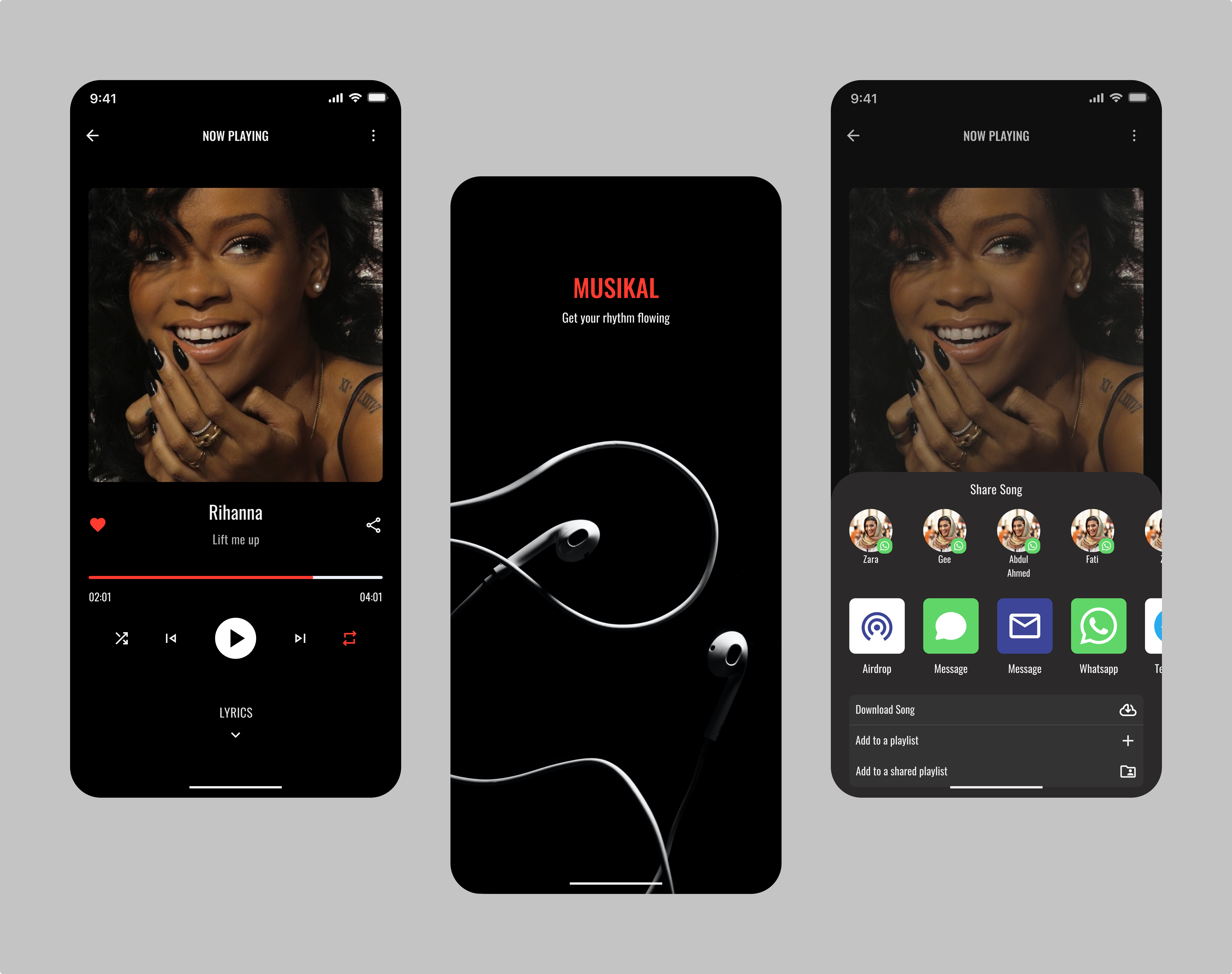 music share, music playing and splash screens
