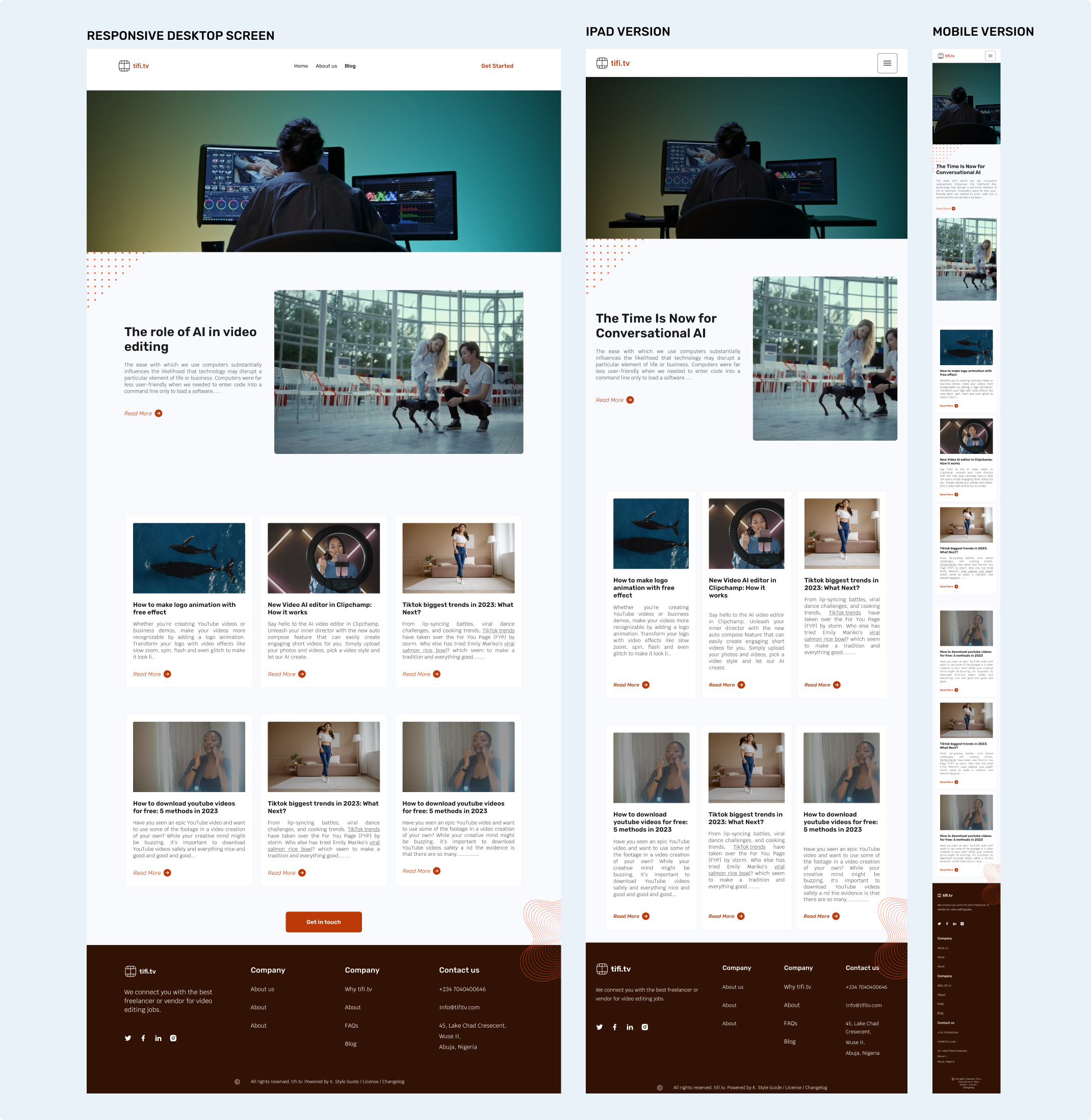 Responsive pages for a blog in web, tablet and mobile version
