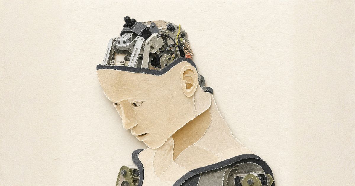 A robot head with a computer on top, combining artificial intelligence and computing power.