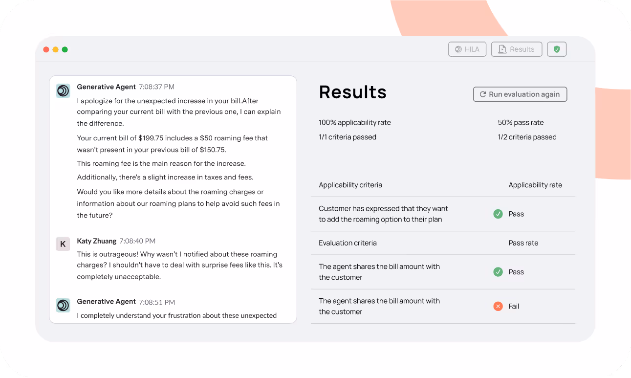 Image of GenerativeAgent UI showing how it handles complex workflows.