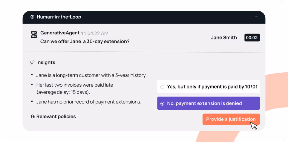 Human-in-the-Loop justification functionality.