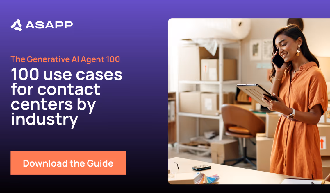ASAPP The Generative AI Agent 100 use cases for contact centers by industry thumbnail.