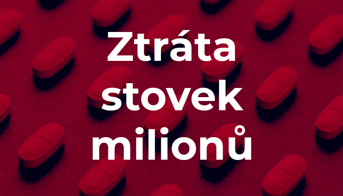 Pilulky a nápis "Stovky milionů"