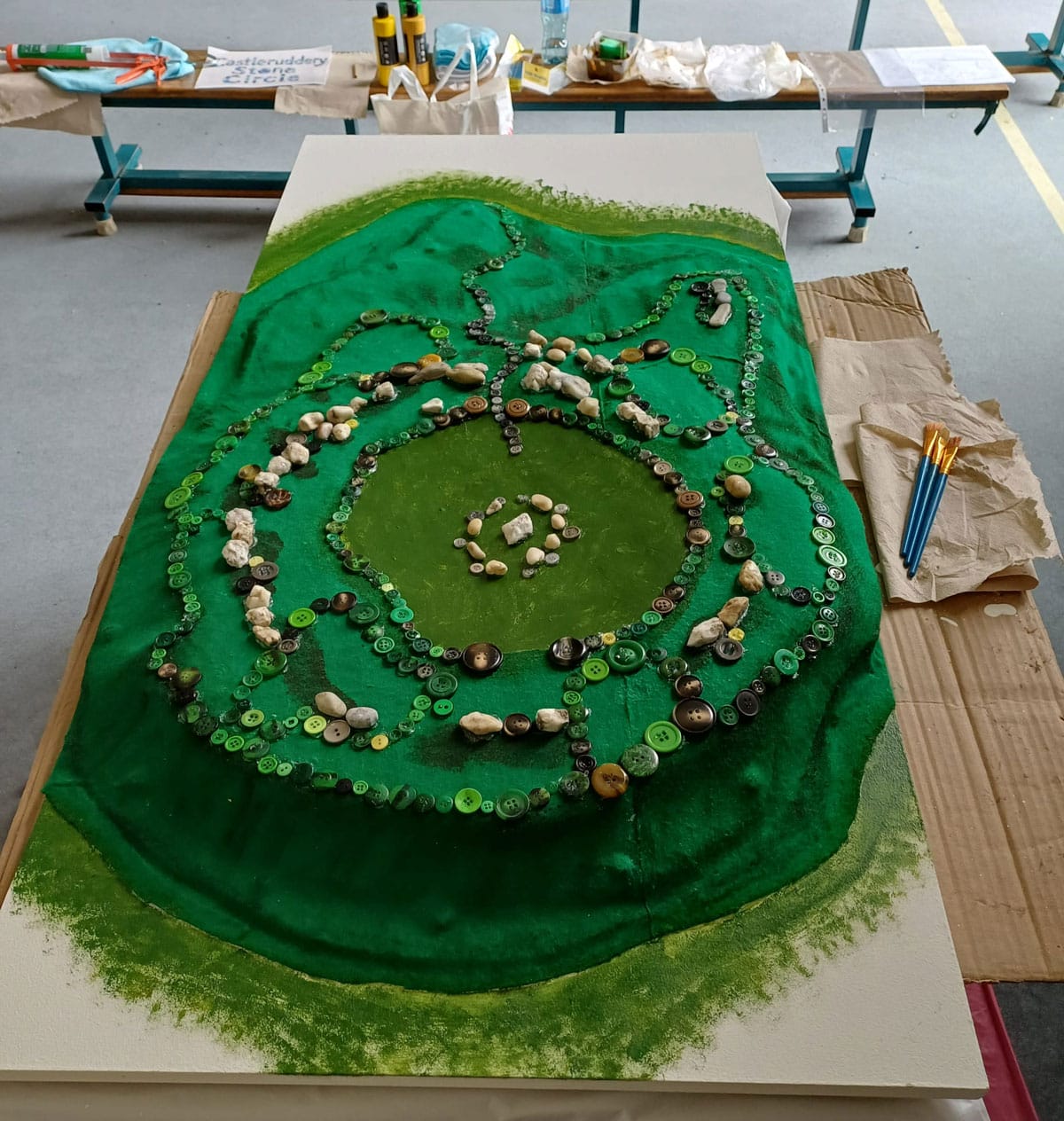 Mixed media representation of neolithic circle