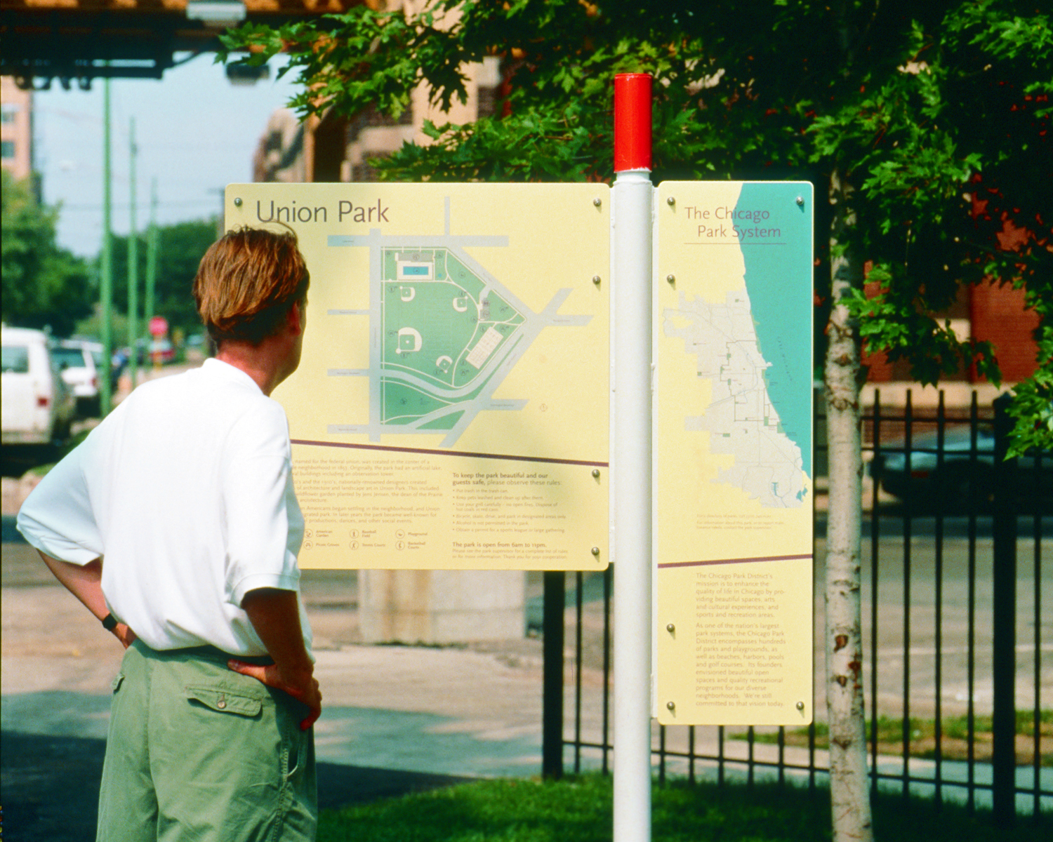 Chicago Park System exterior post-mounted informational map and directory for Union Park, designed by Two Twelve