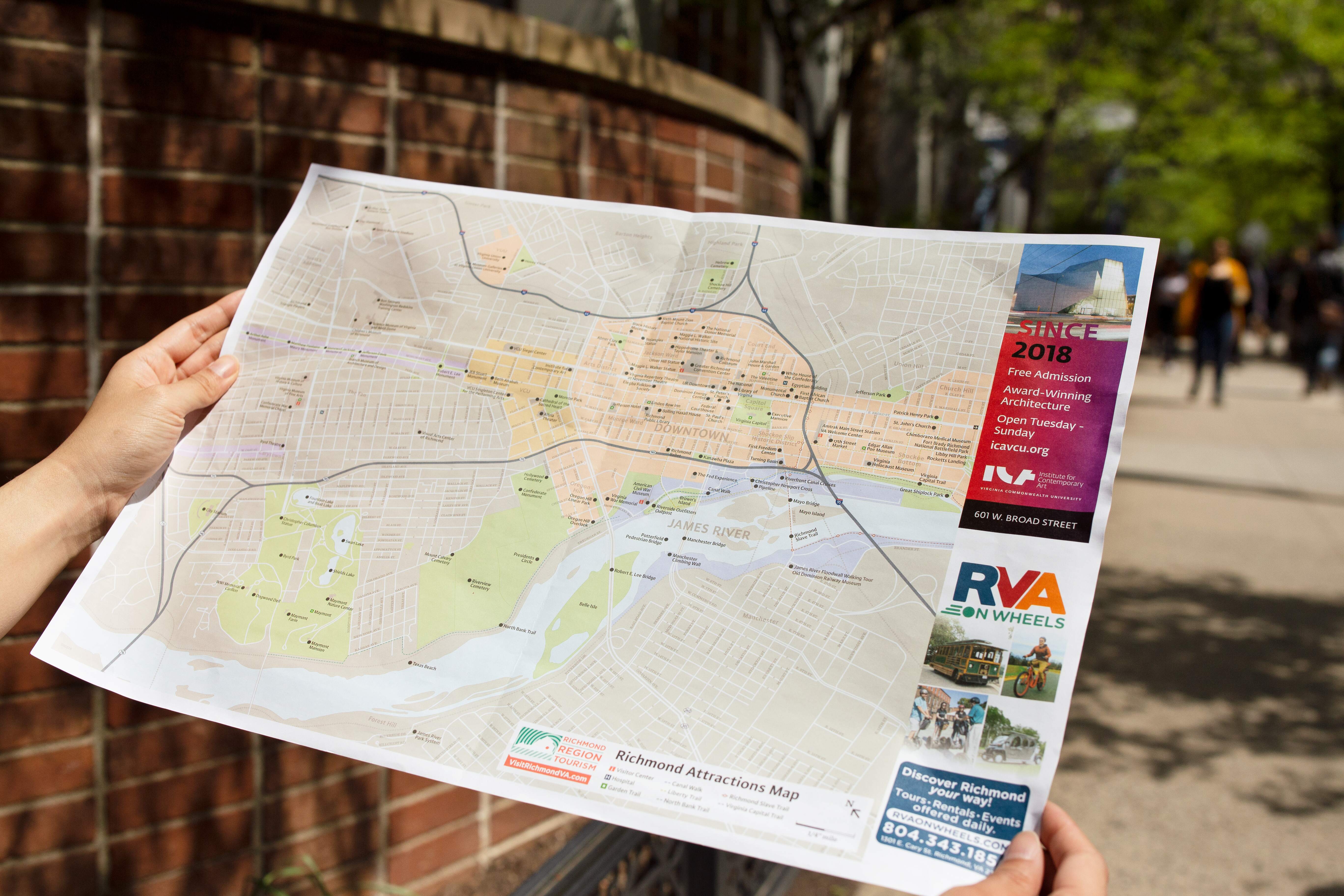 City of Richmond printed handheld map of area attractions, designed by Two Twelve