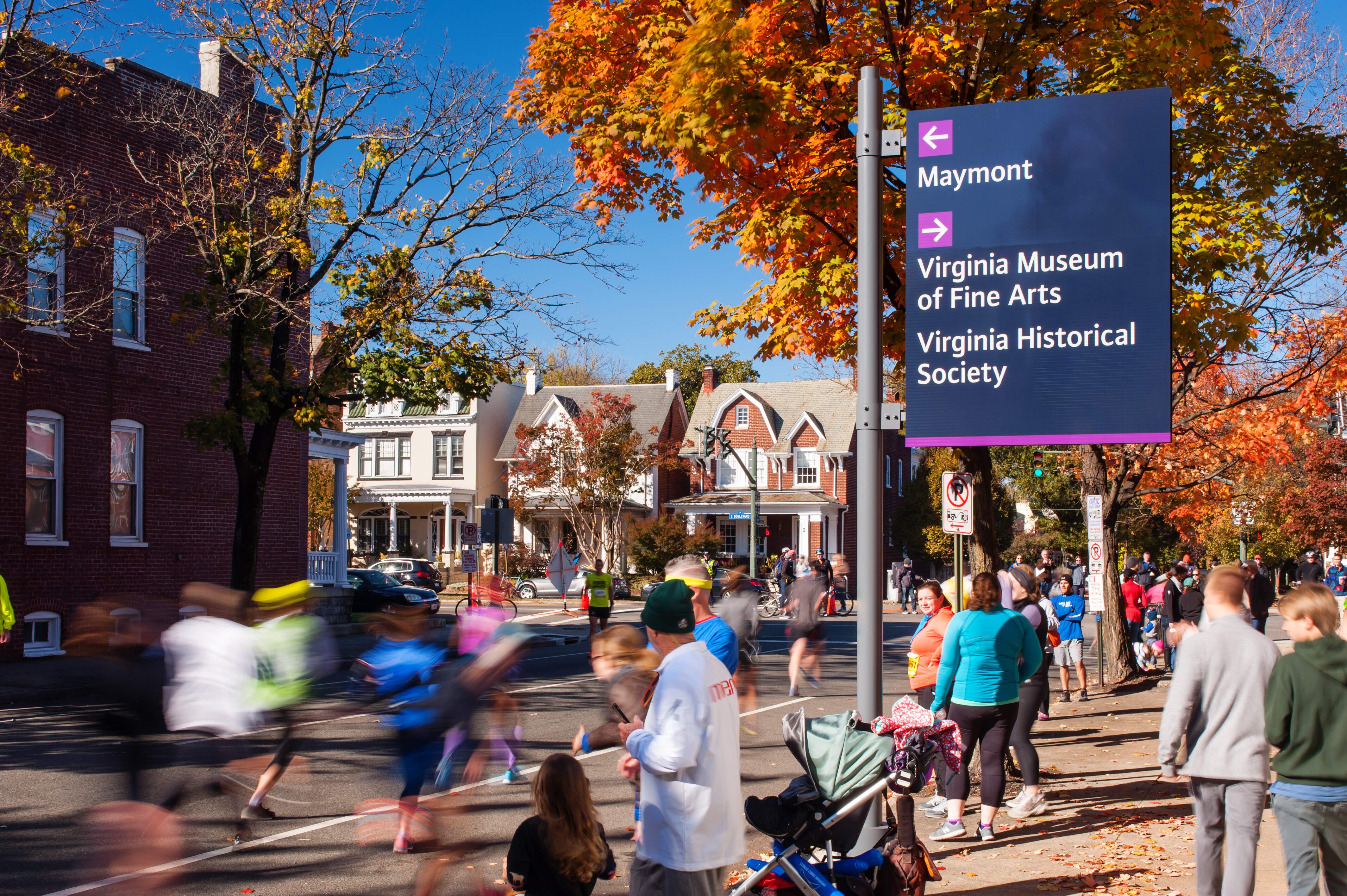 City of Richmond exterior post-mounted vehicular directional sign with purple color-coded arrows, designed by Two Twelve