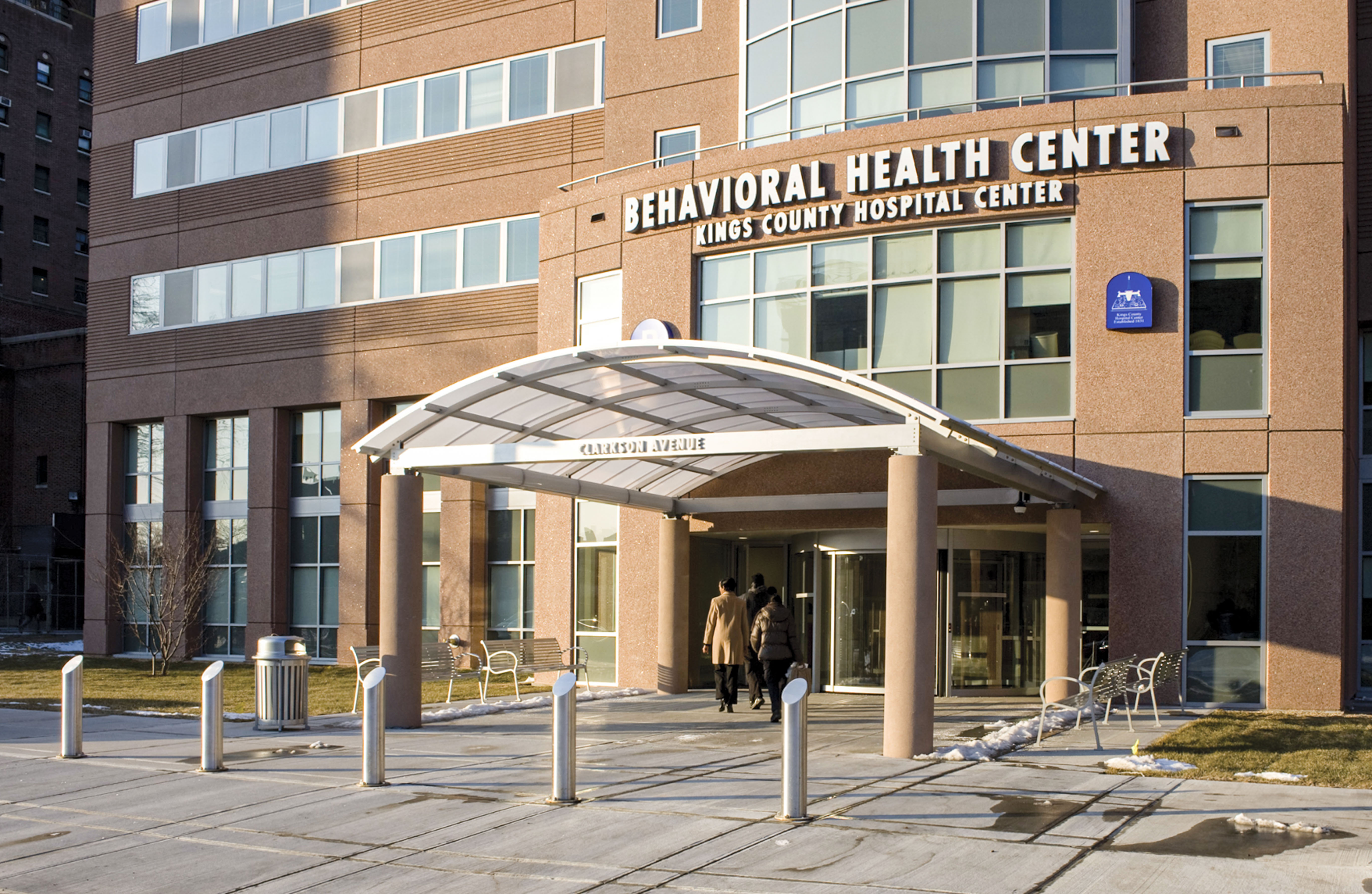 Kings County Hospital Clarkson Avenue exterior entrance signage, designed by Two Twelve
