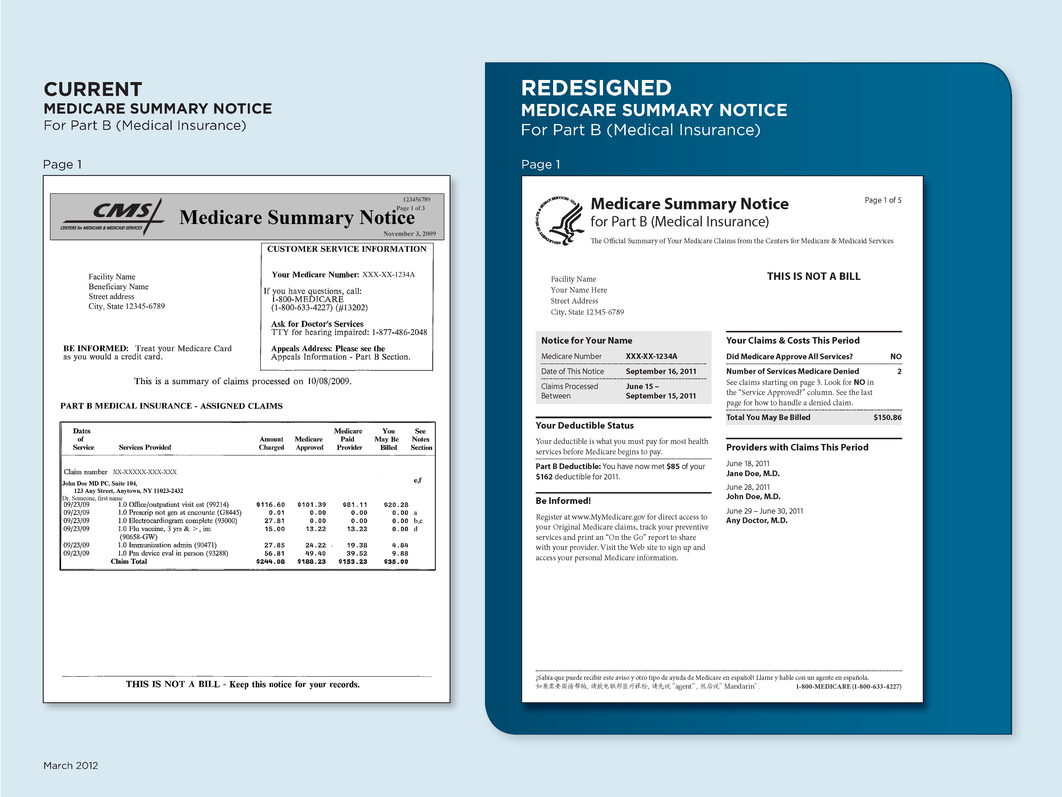 Medicare Summary Notice document redesign for clarity and patient comprehension, designed by Two Twelve