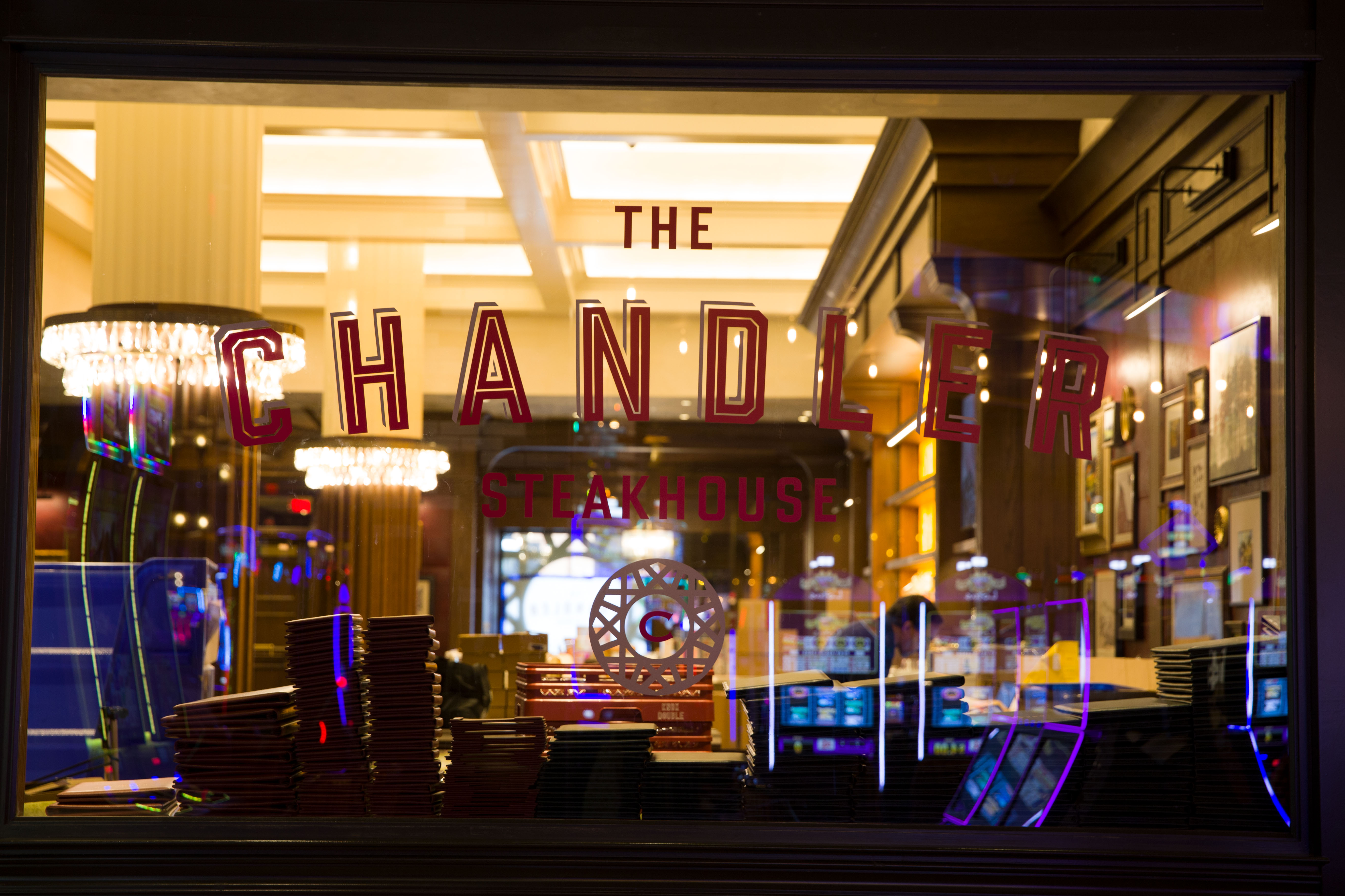 MGM Springfield The Chandler Steakhouse logo design and illuminated restaurant identification, designed by Two Twelve