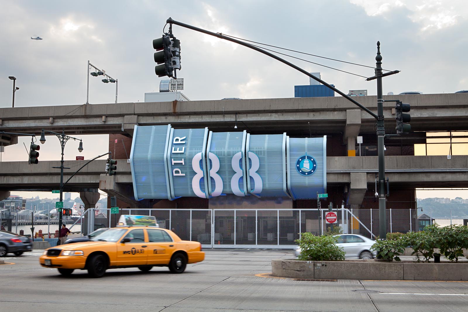 NYCEDC Piers 88 and 90 large scale illuminated exterior pier signage, designed by Two Twelve