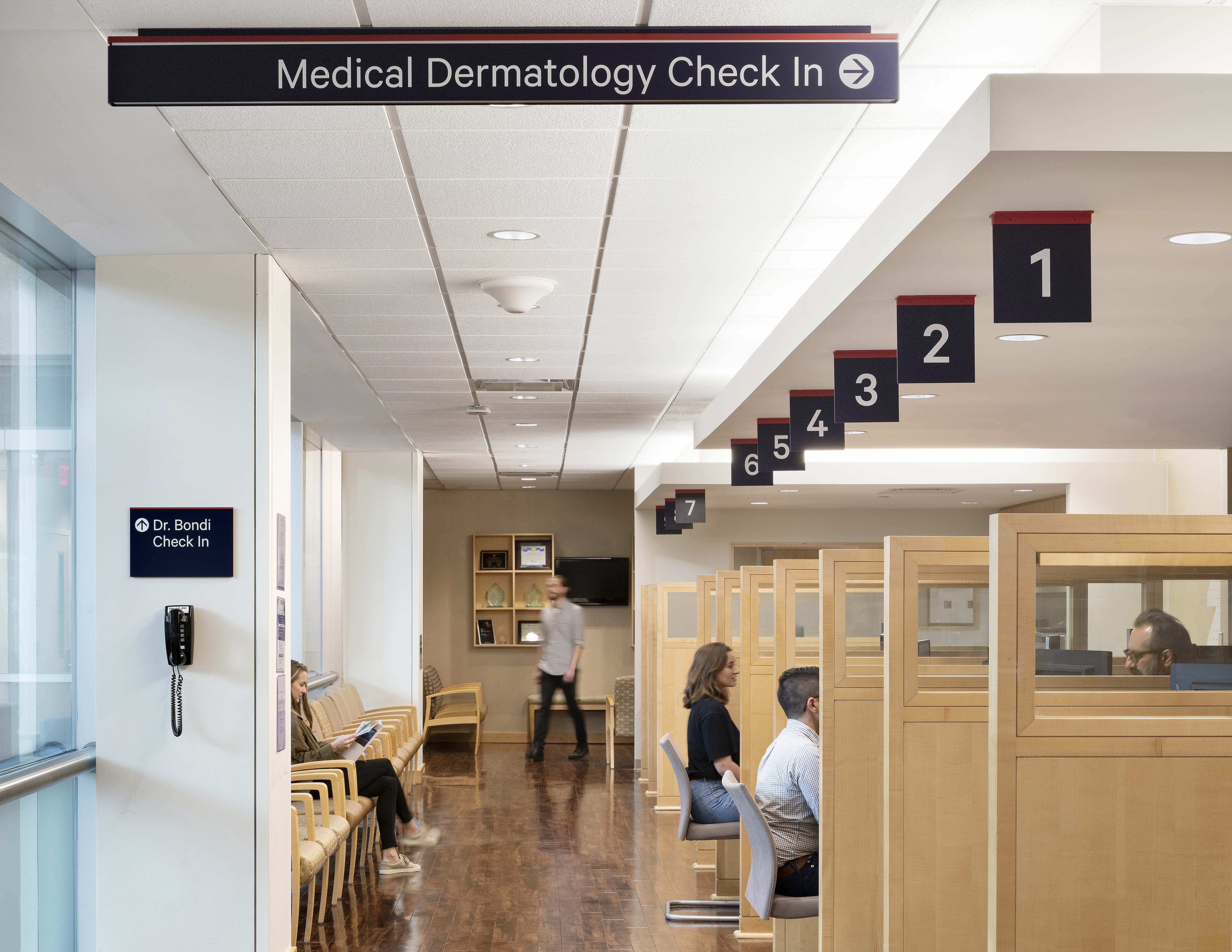 Penn Medicine overhead directional signage with connector identification, designed by Two Twelve