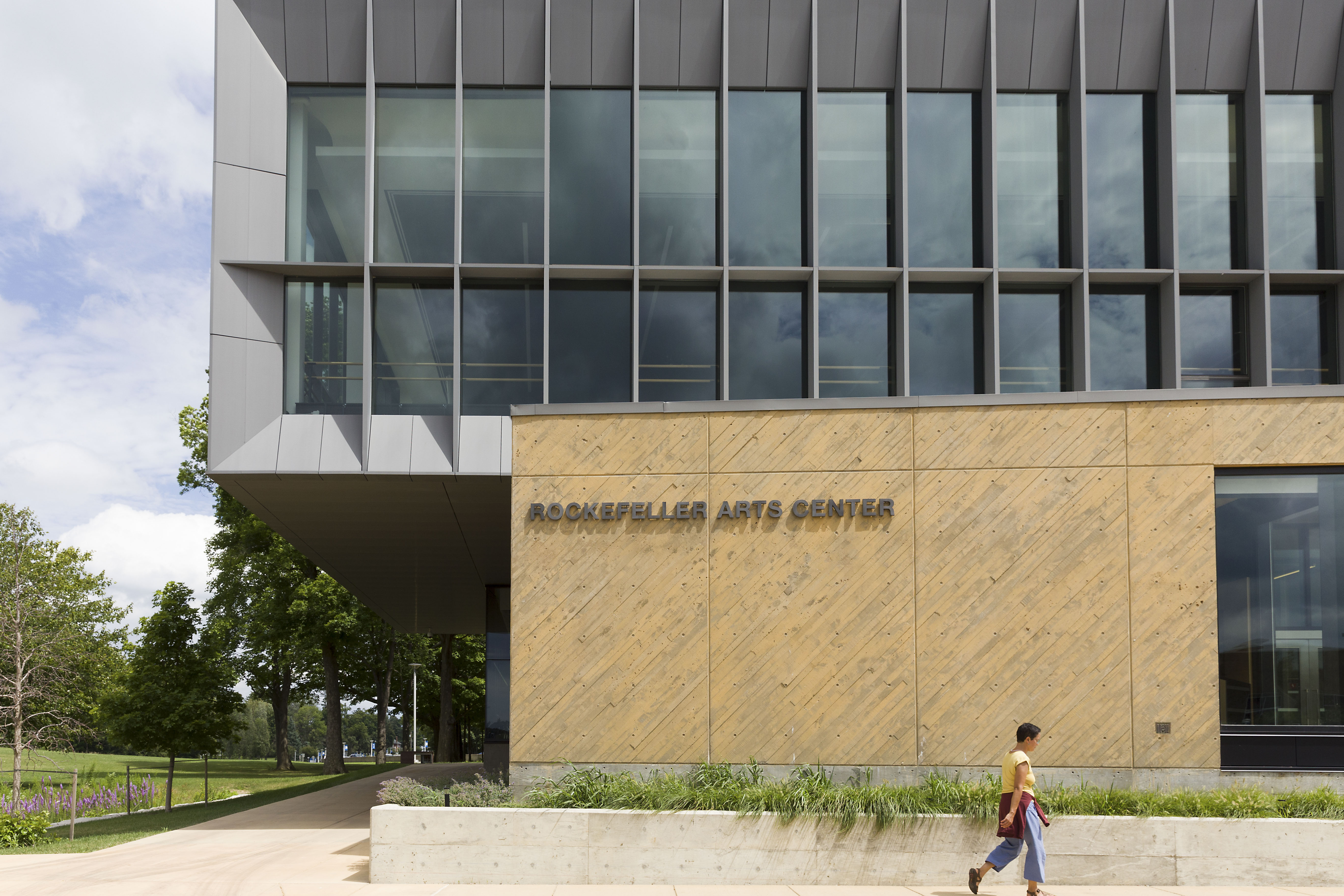 Rockefeller Arts Center at SUNY Fredonia exterior building signage, designed by Two Twelve
