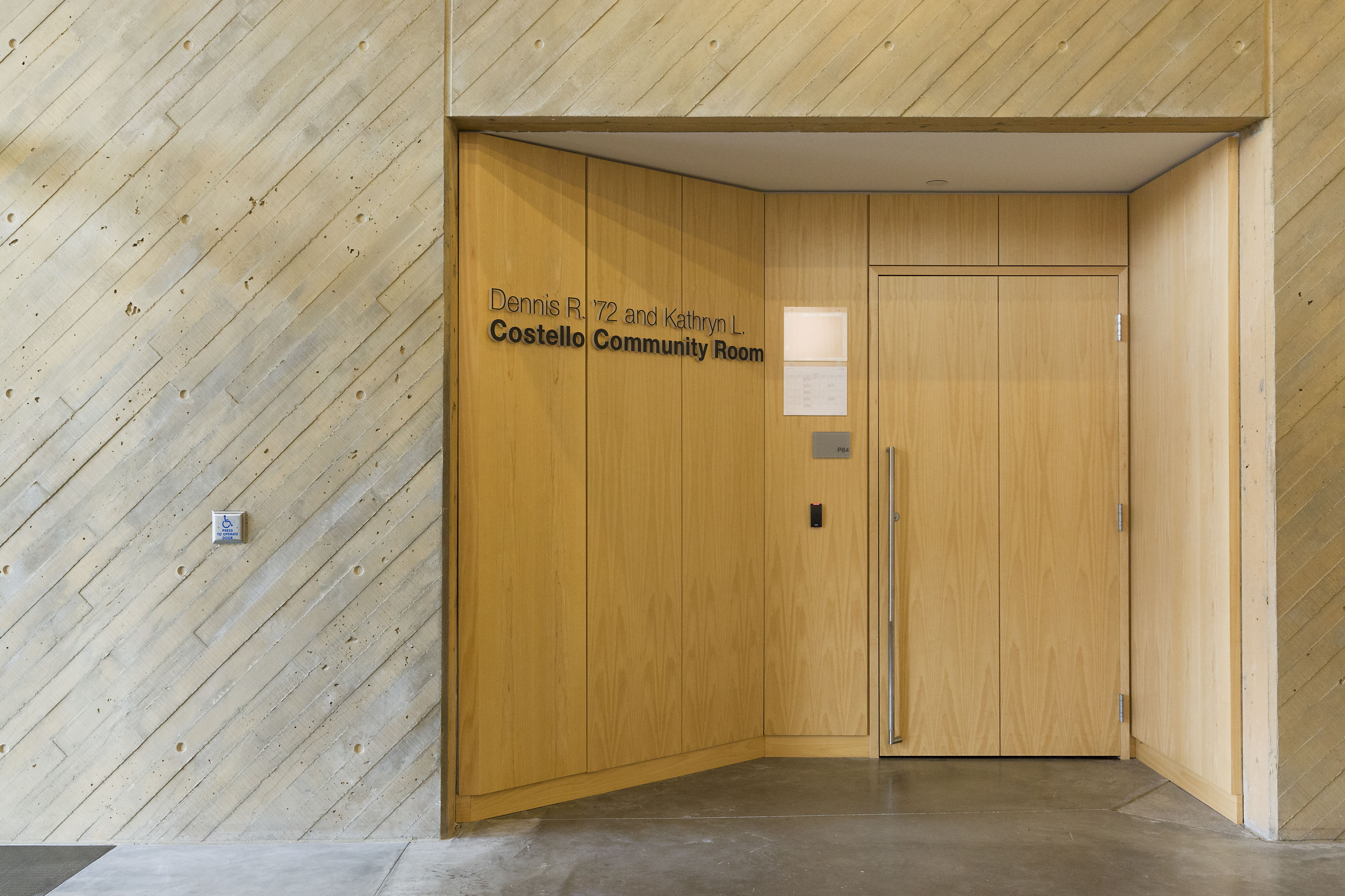 Rockefeller Arts Center at SUNY Fredonia exterior room signs and donor recognition, designed by Two Twelve