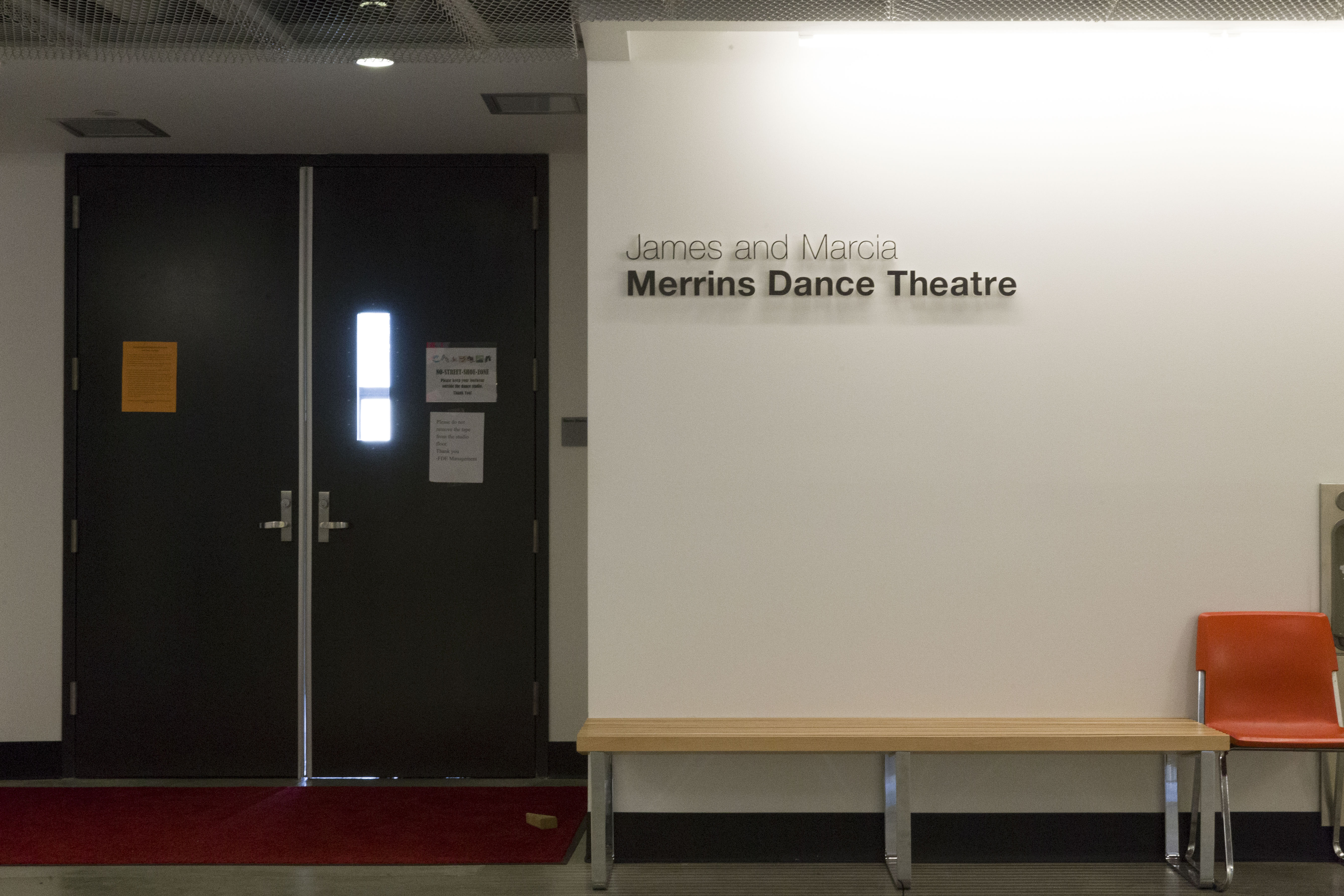 Rockefeller Arts Center at SUNY Fredonia exterior room signs and donor recognition, designed by Two Twelve