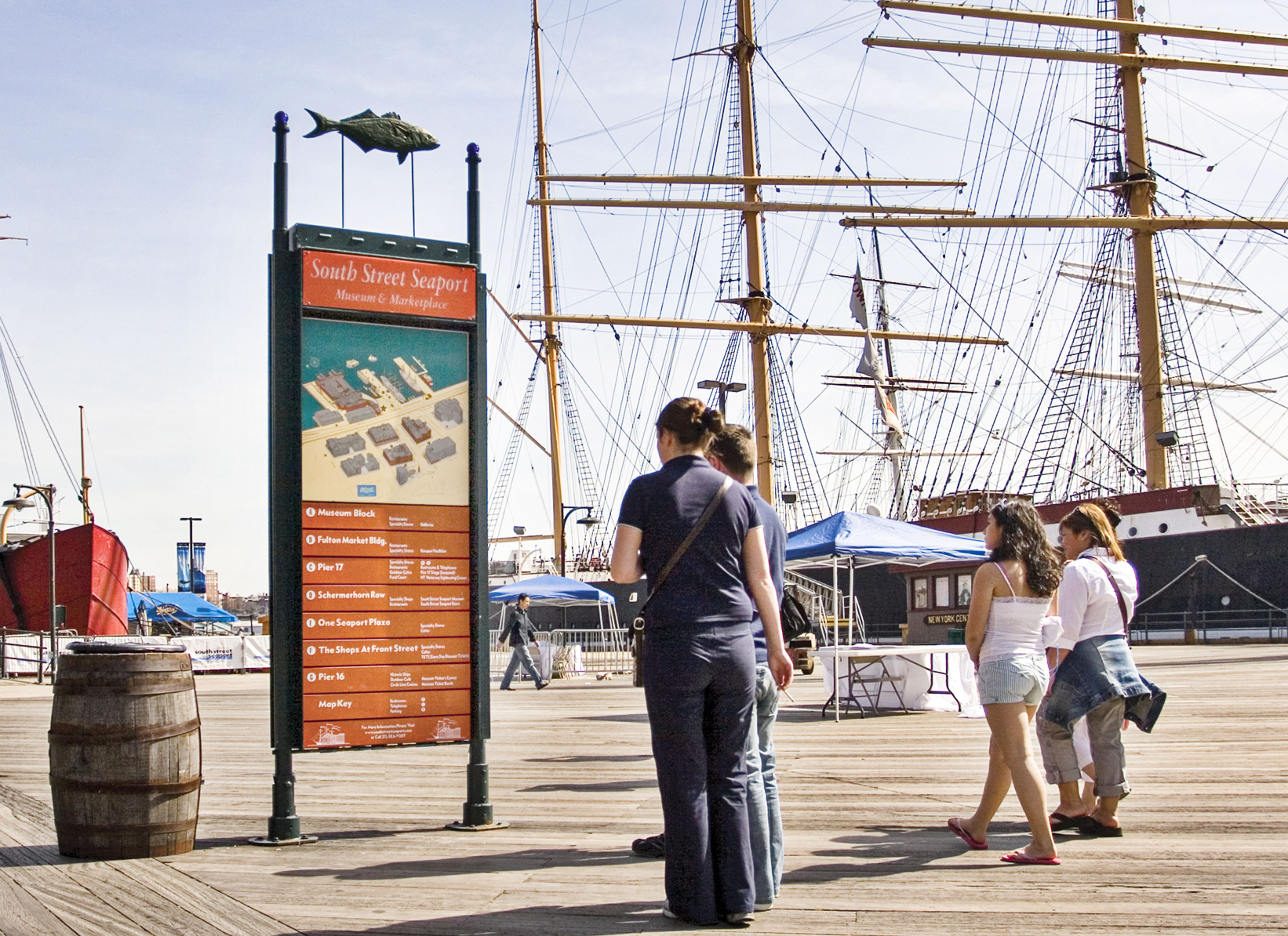 South Street Seaport Museum exterior campus map and orientation directory, designed by Two Twelve