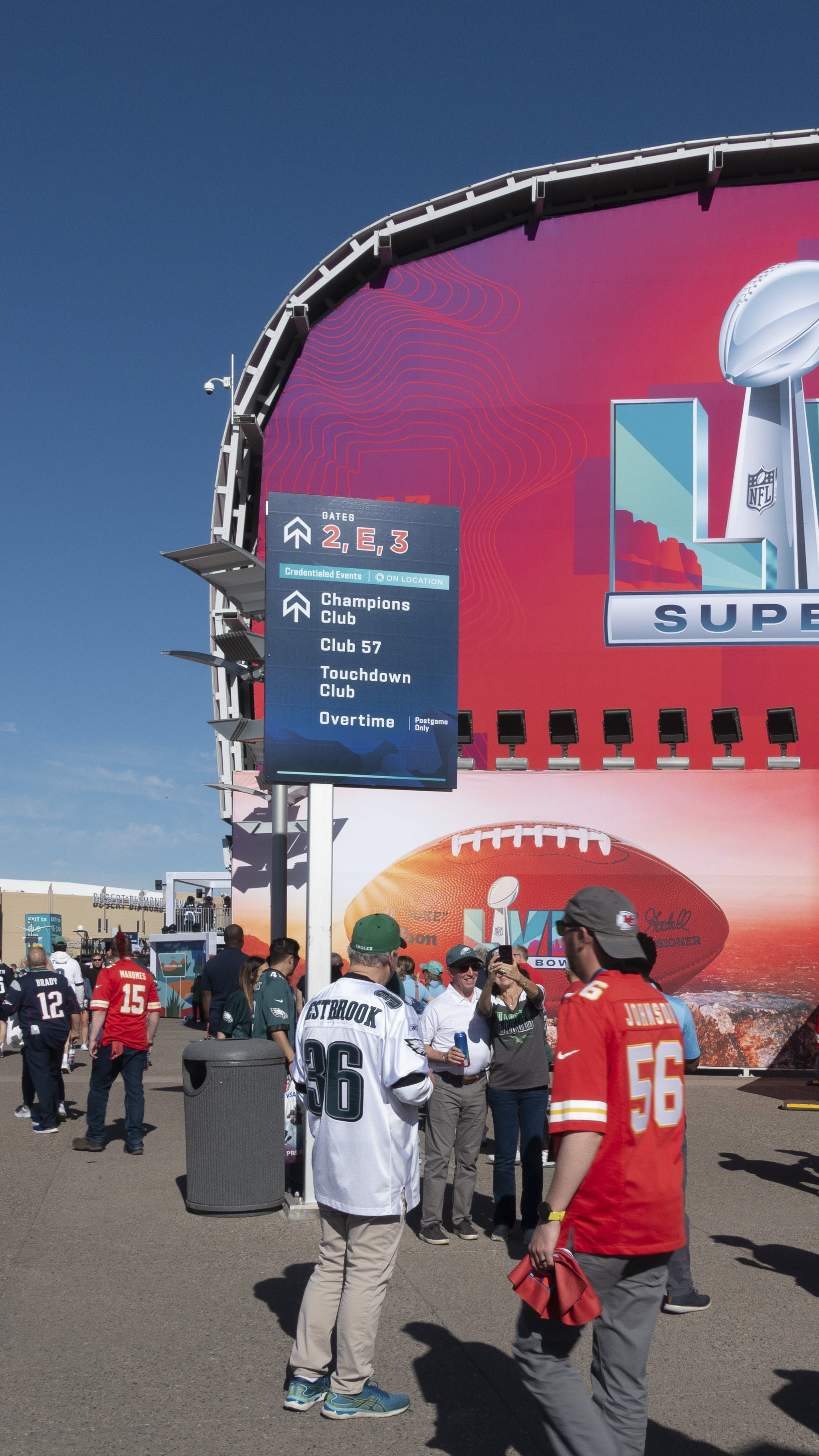 Super Bowl LVII directional overlay signs at State Farm Stadium in Glendale Arizona, designed by Two Twelve