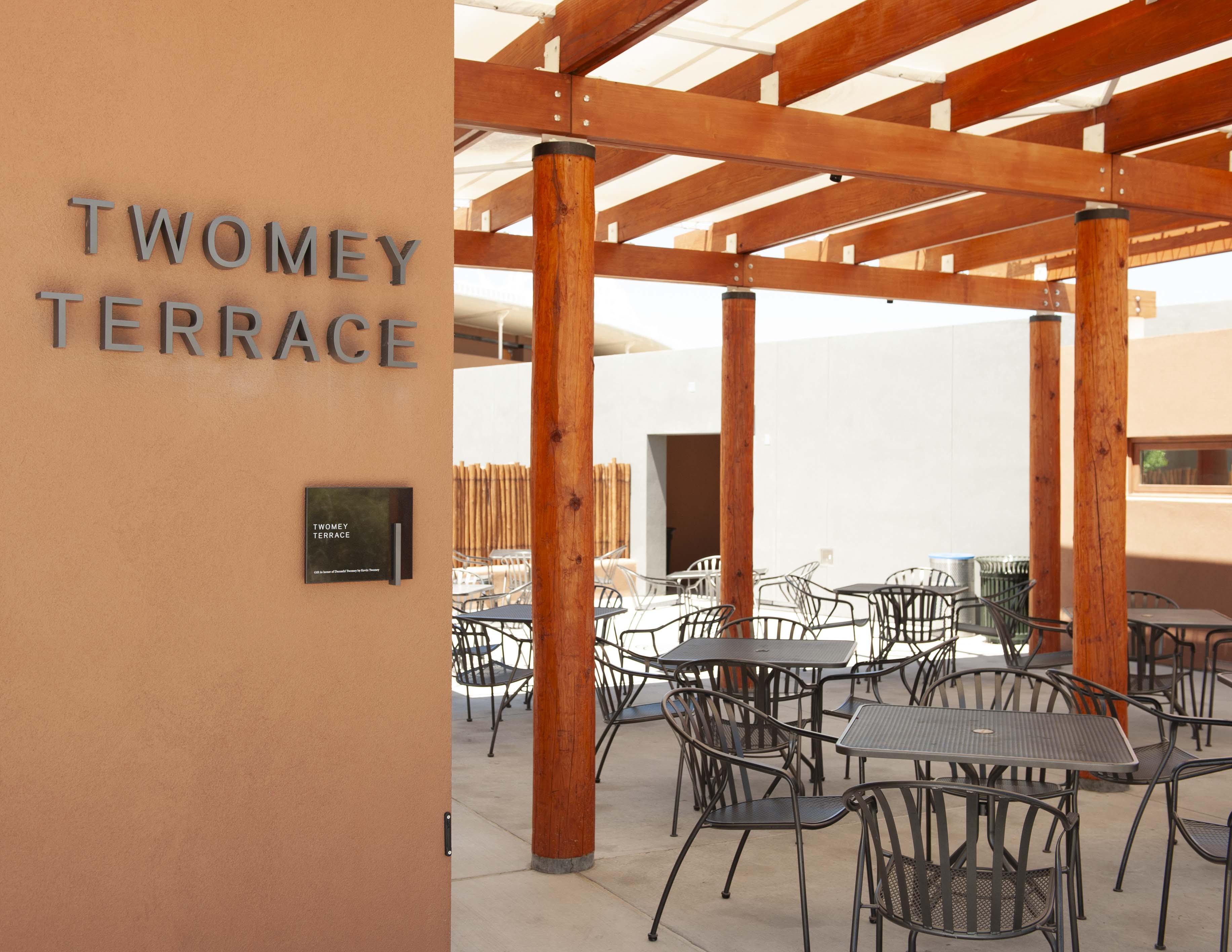 The Santa Fe Opera exterior stainless steel sign with area identification, designed by Two Twelve