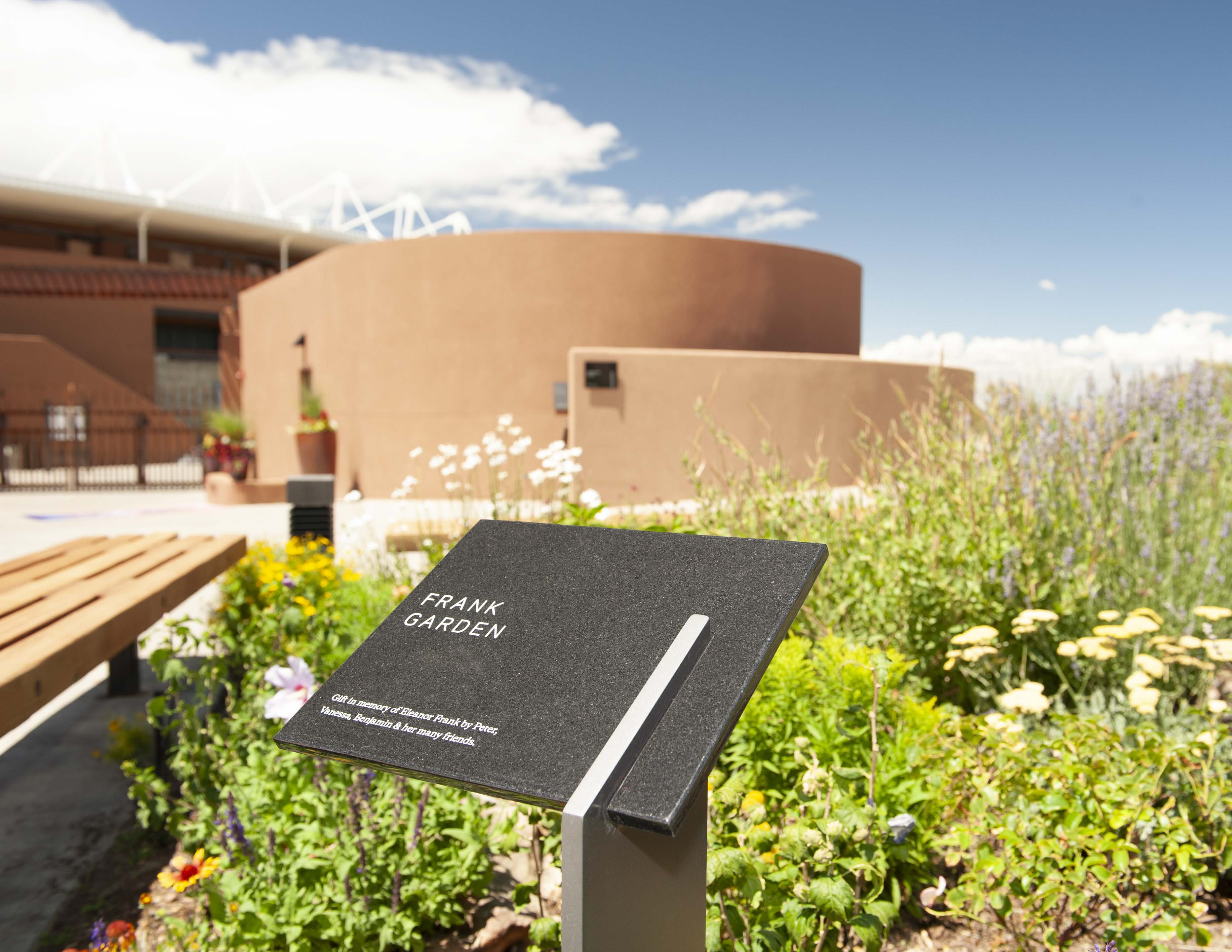 The Santa Fe Opera Frank Garden donor identification freestanding plaque, designed by Two Twelve