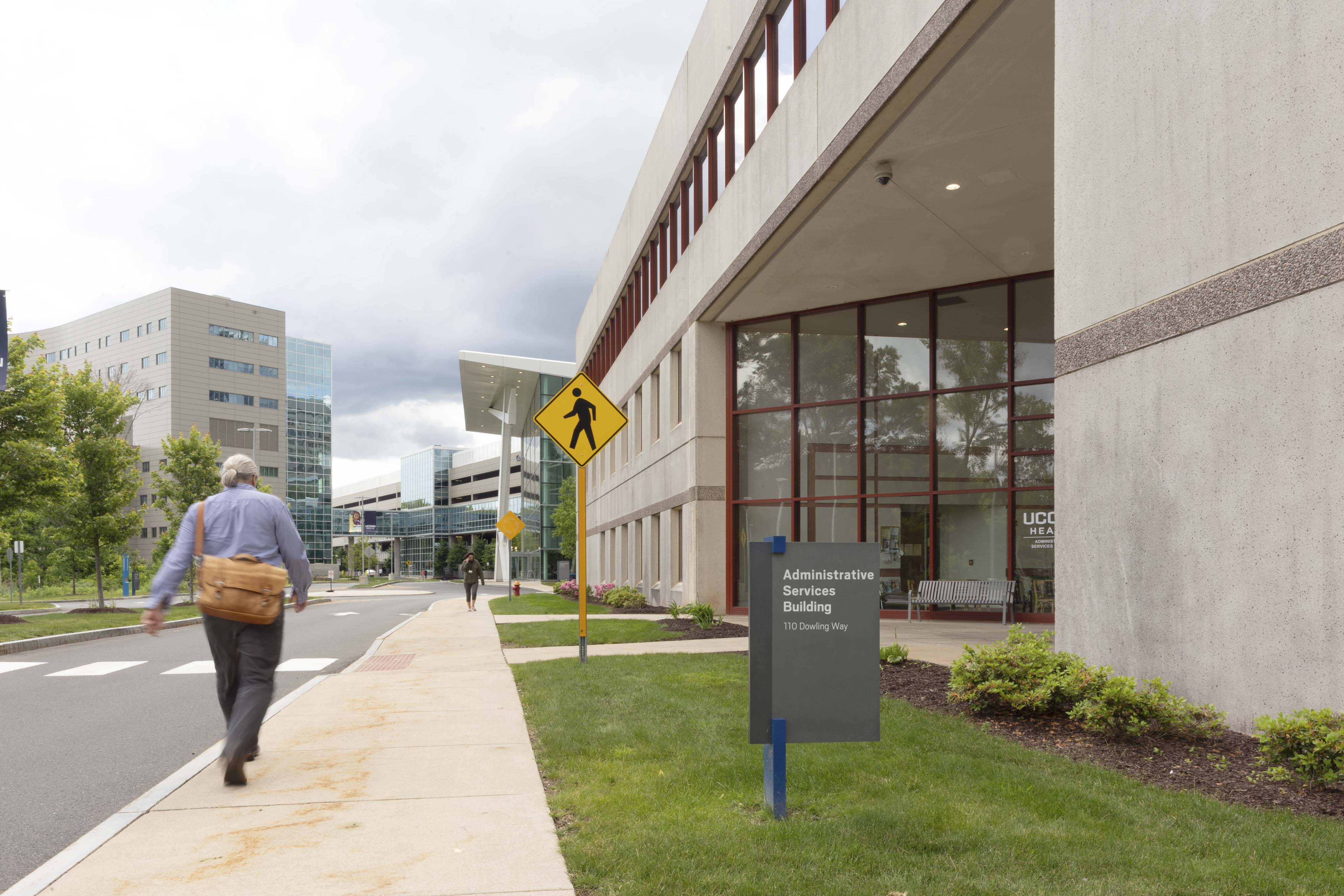 University of Connecticut post-mounted building identification signage, designed by Two Twelve