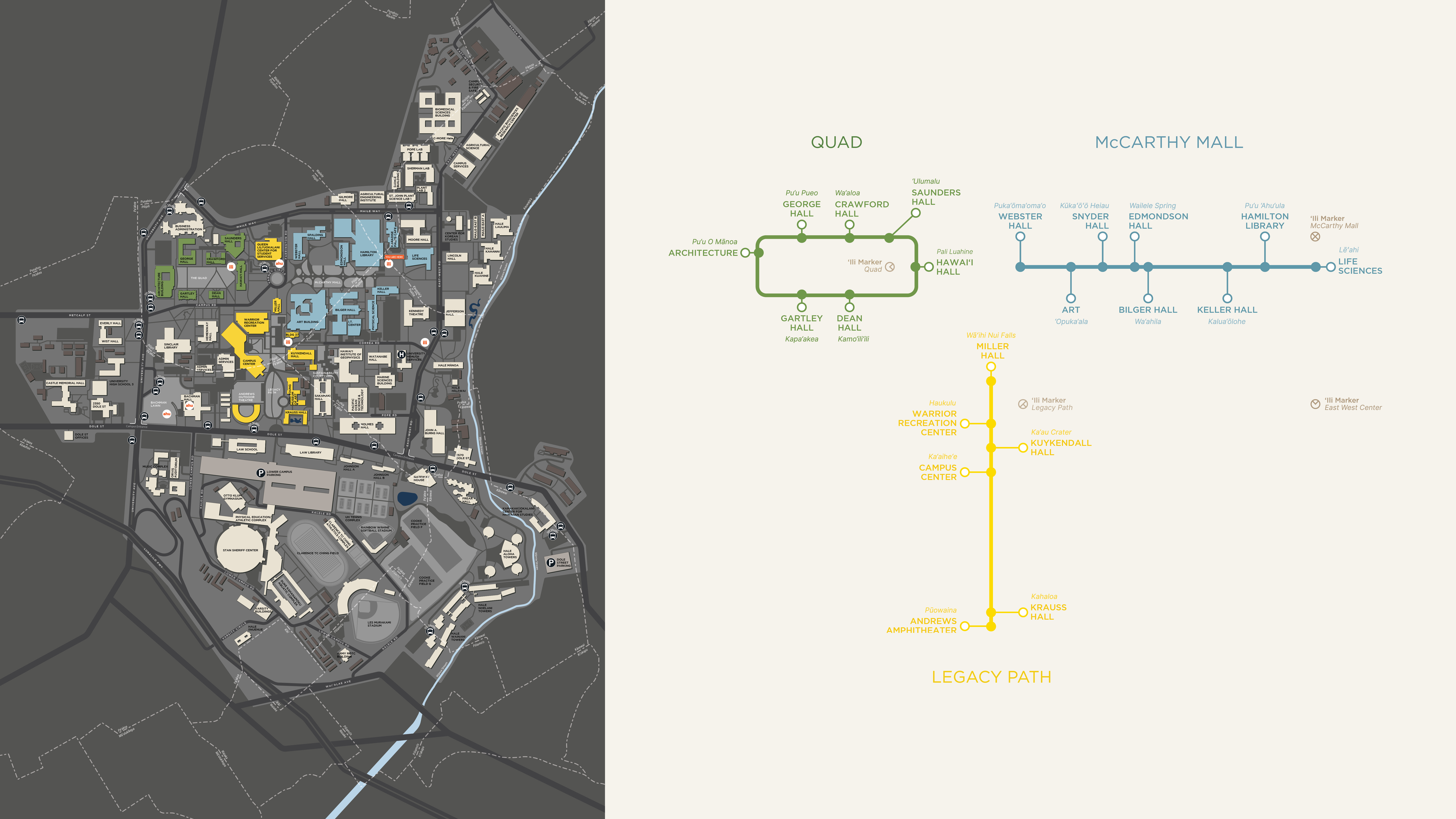 University of Hawaii Manoa exterior campus map and connector wayfinding, designed by Two Twelve