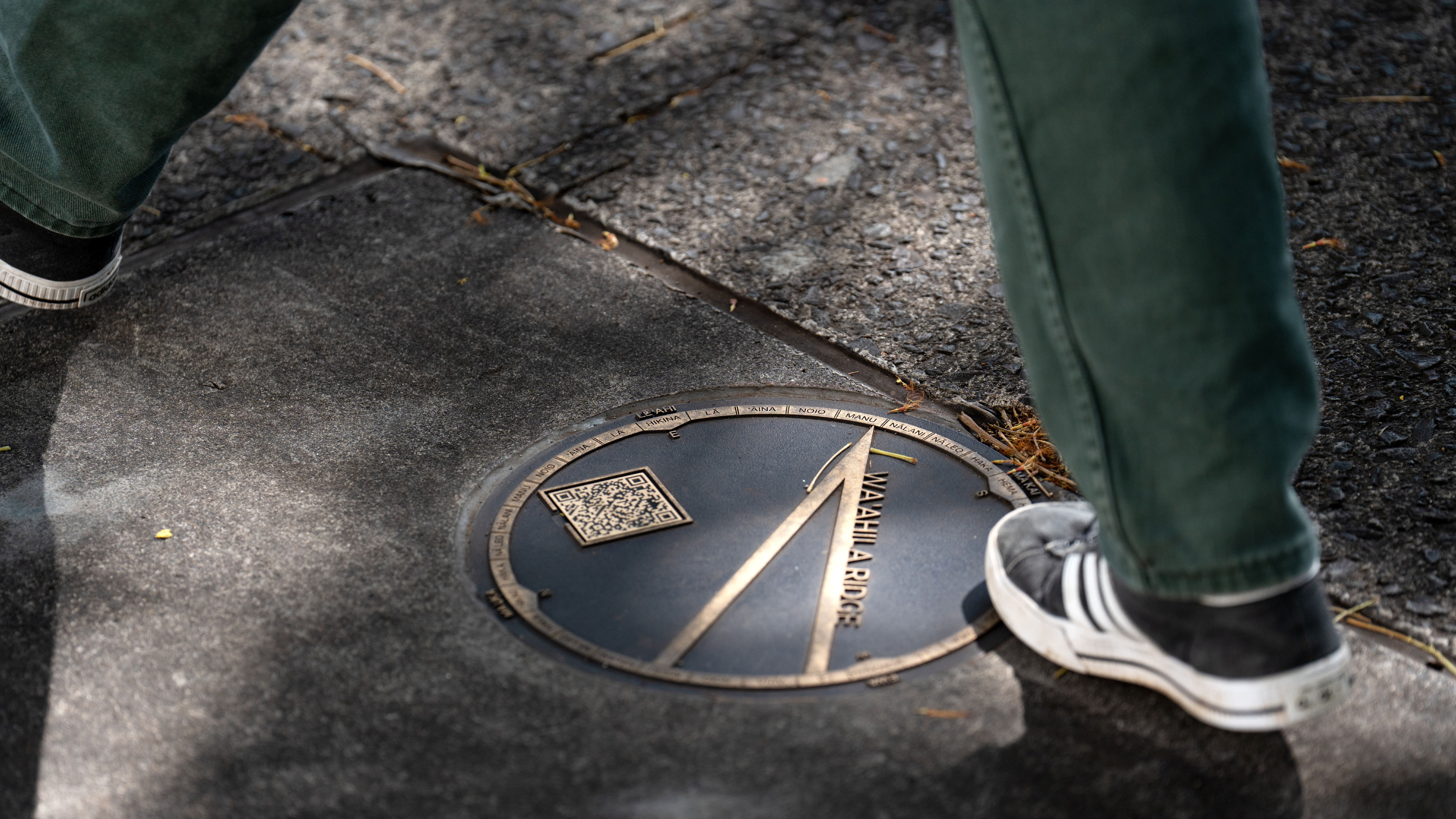 University of Hawaii Manoa exterior ground inset brass directional wayfinding, designed by Two Twelve