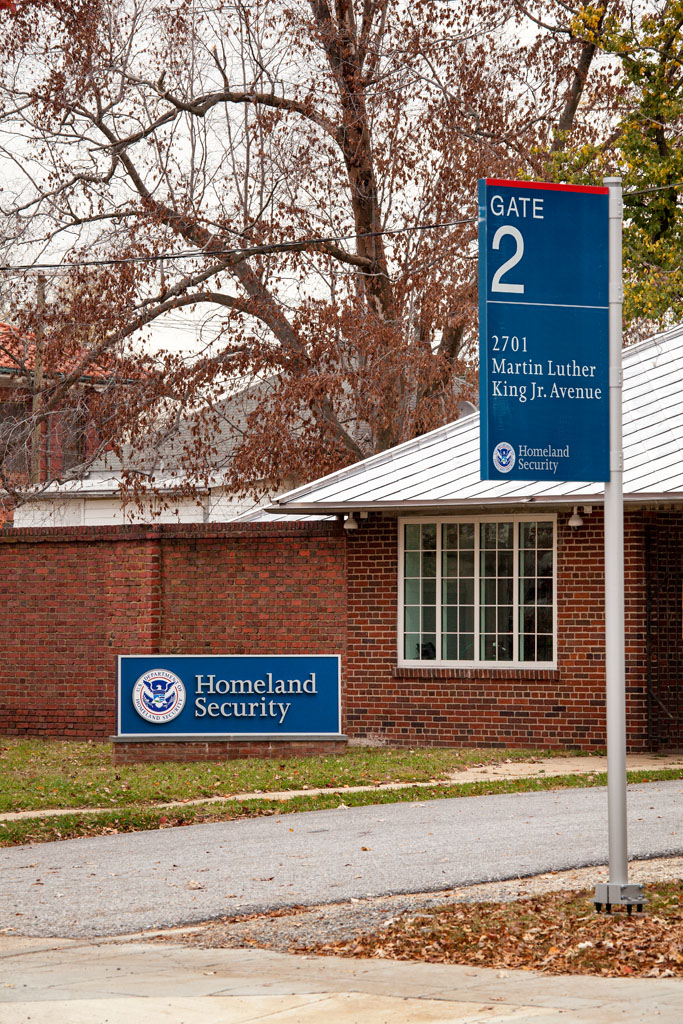 US Department of Homeland Security exterior post-mounted gate identification, designed by Two Twelve
