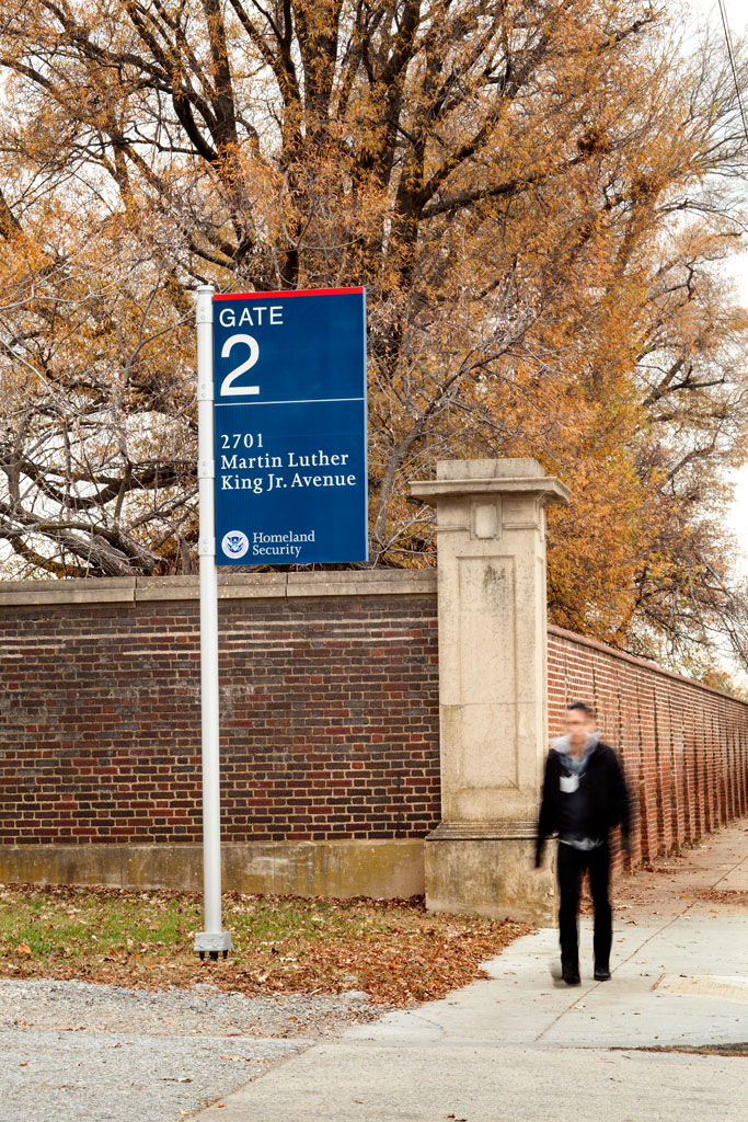 US Department of Homeland Security exterior post-mounted gate identification, designed by Two Twelve