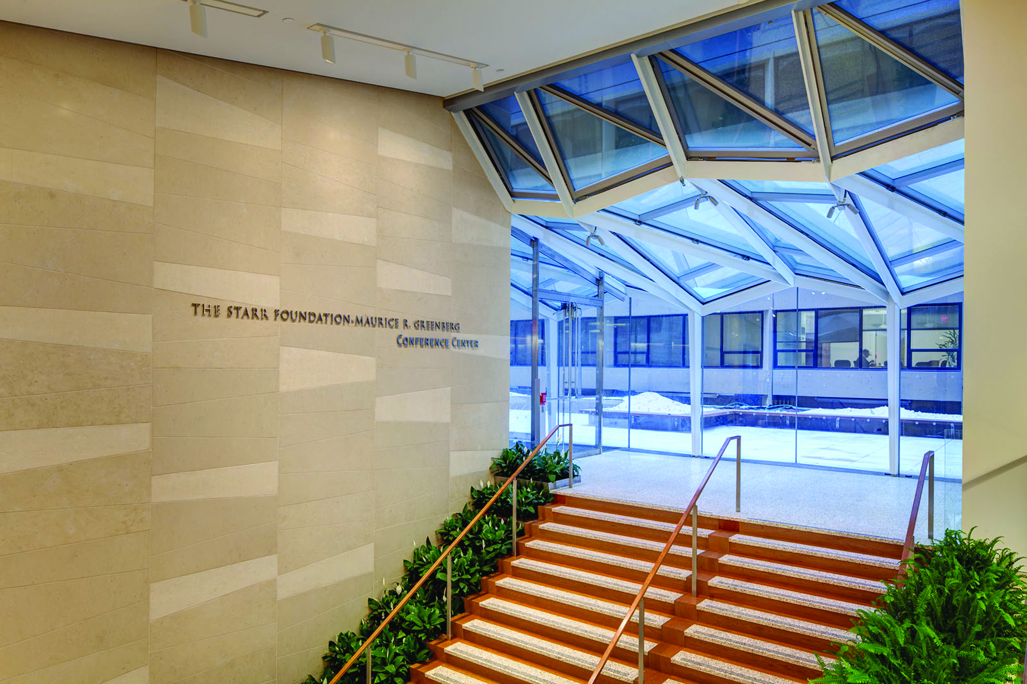 Weill Cornell Medical College The Starr Foundation and Maurice R Greenberg Conference Center pinned lettering identification, designed by Two Twelve