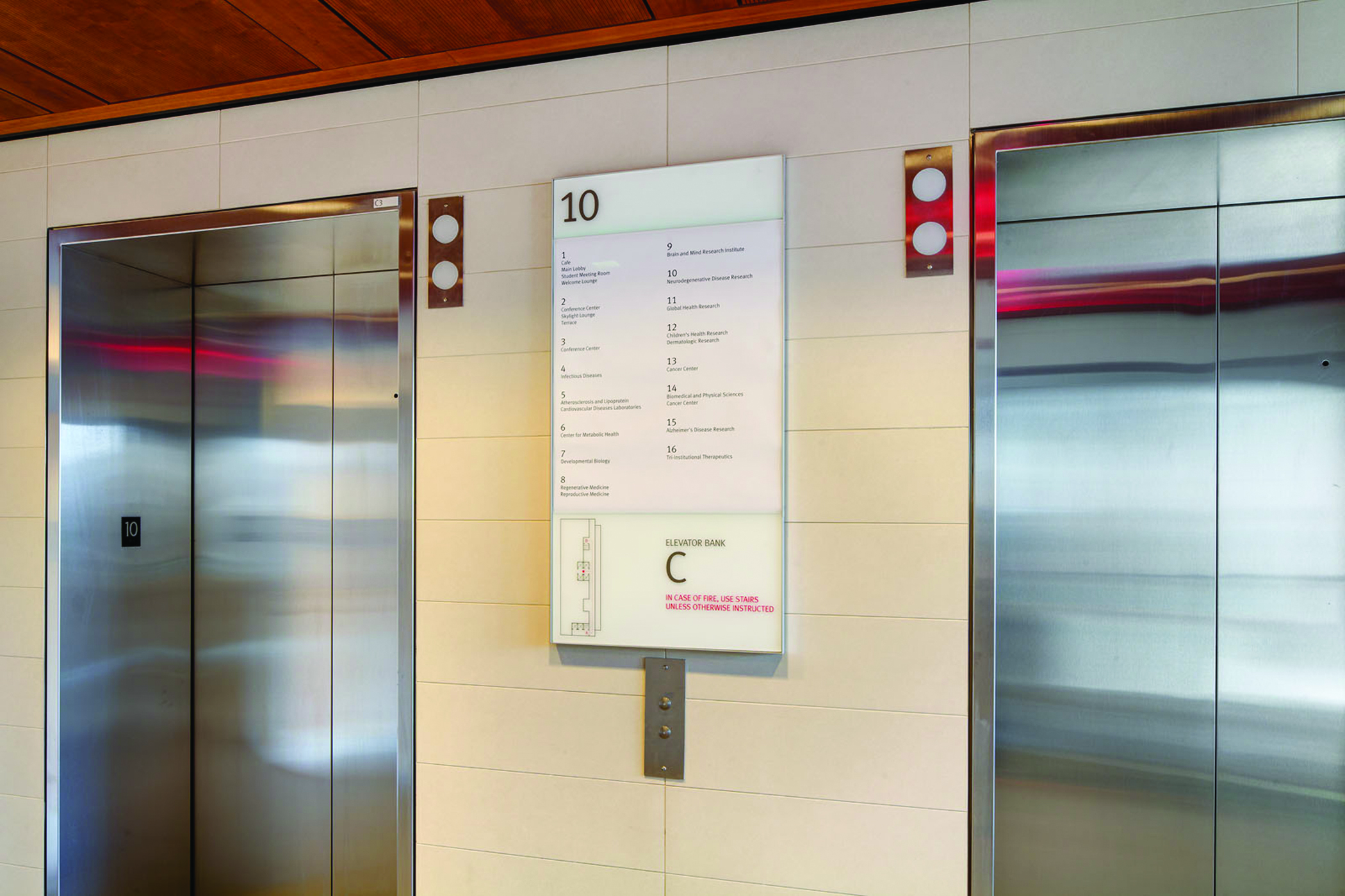 Weill Cornell Medical College Elevator identification and floor directory, designed by Two Twelve