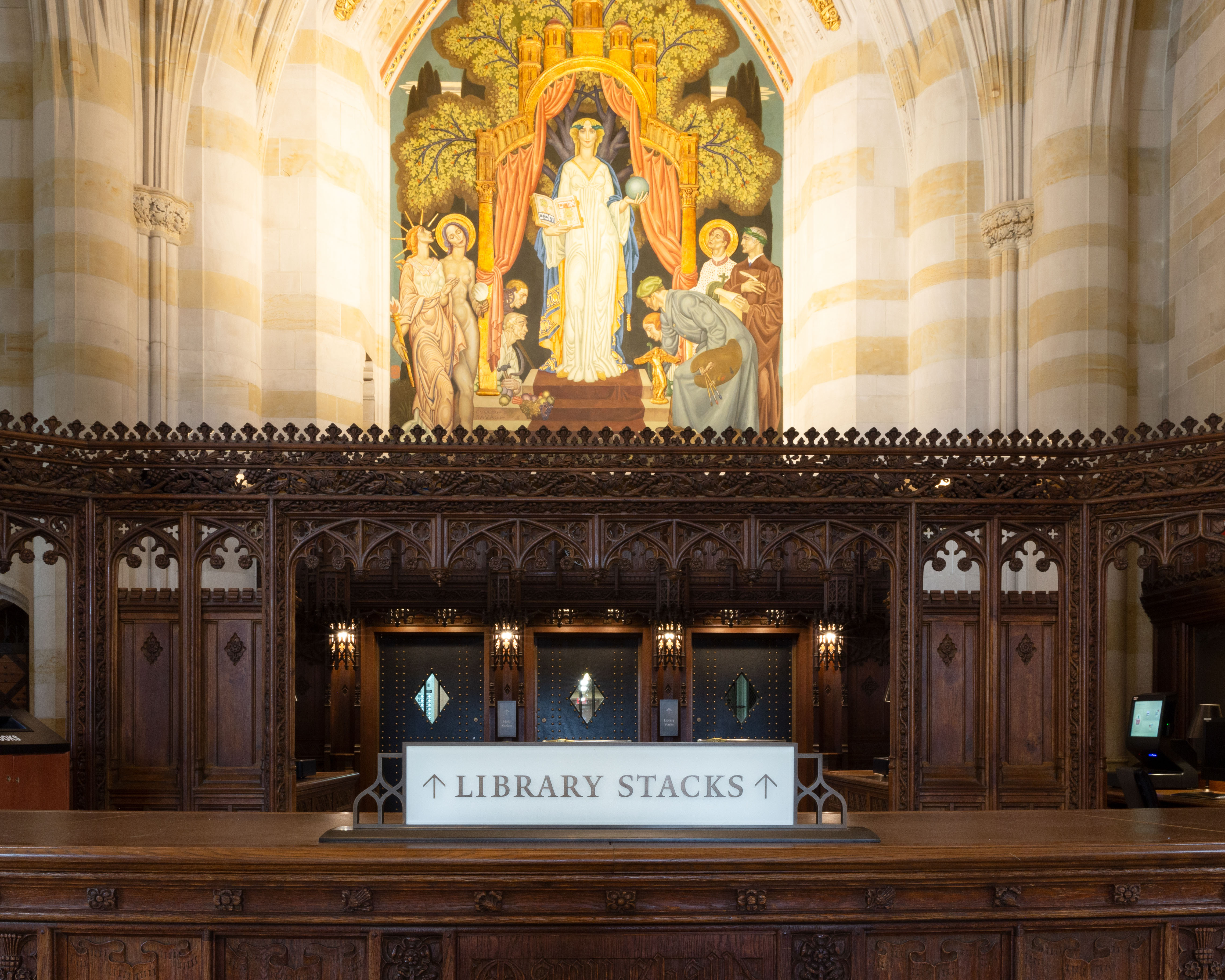 Yale Sterling Memorial Library library stacks signage, designed by Two Twelve