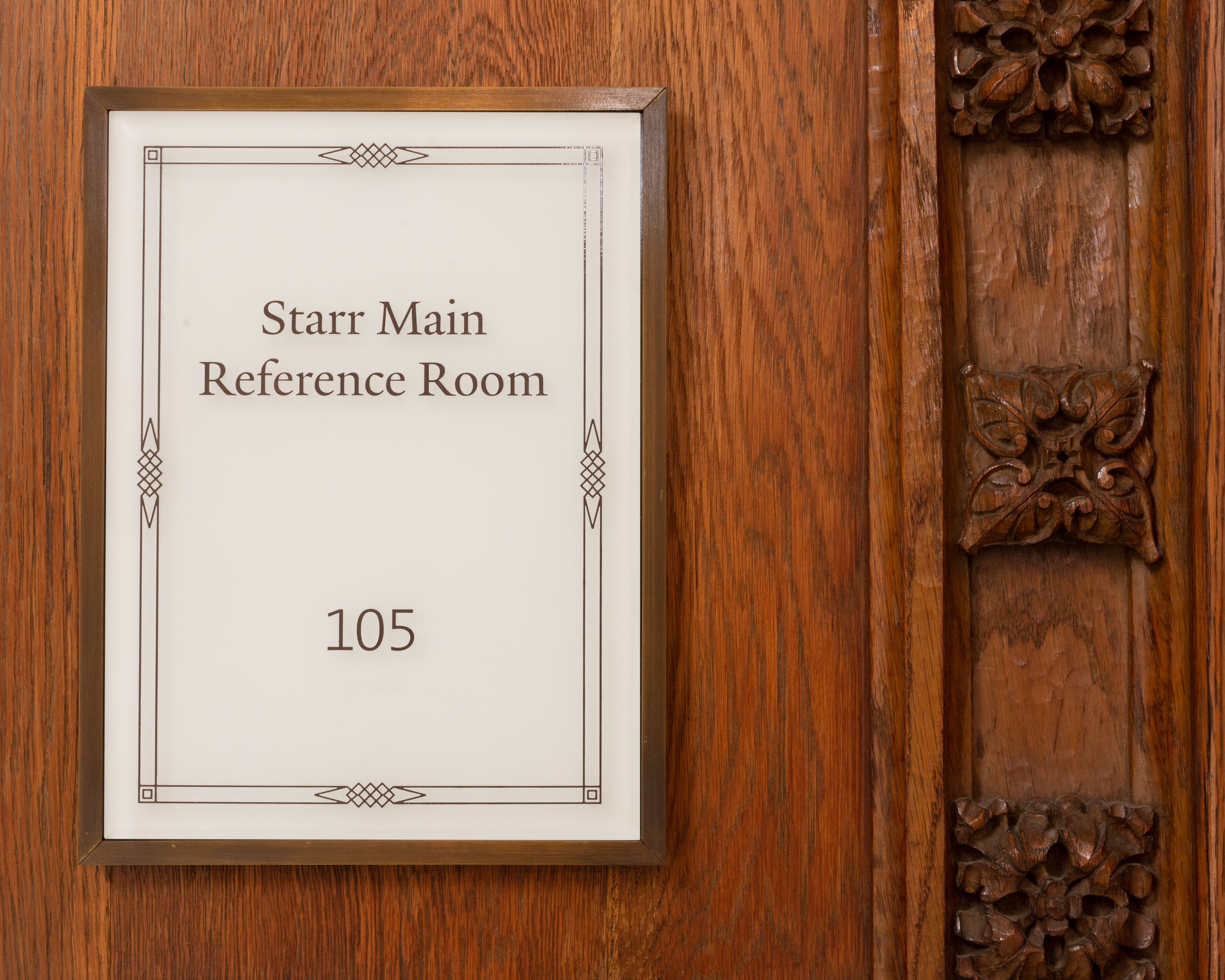 Yale Sterling Memorial Library Starr Main Reference Room interior room signage, designed by Two Twelve