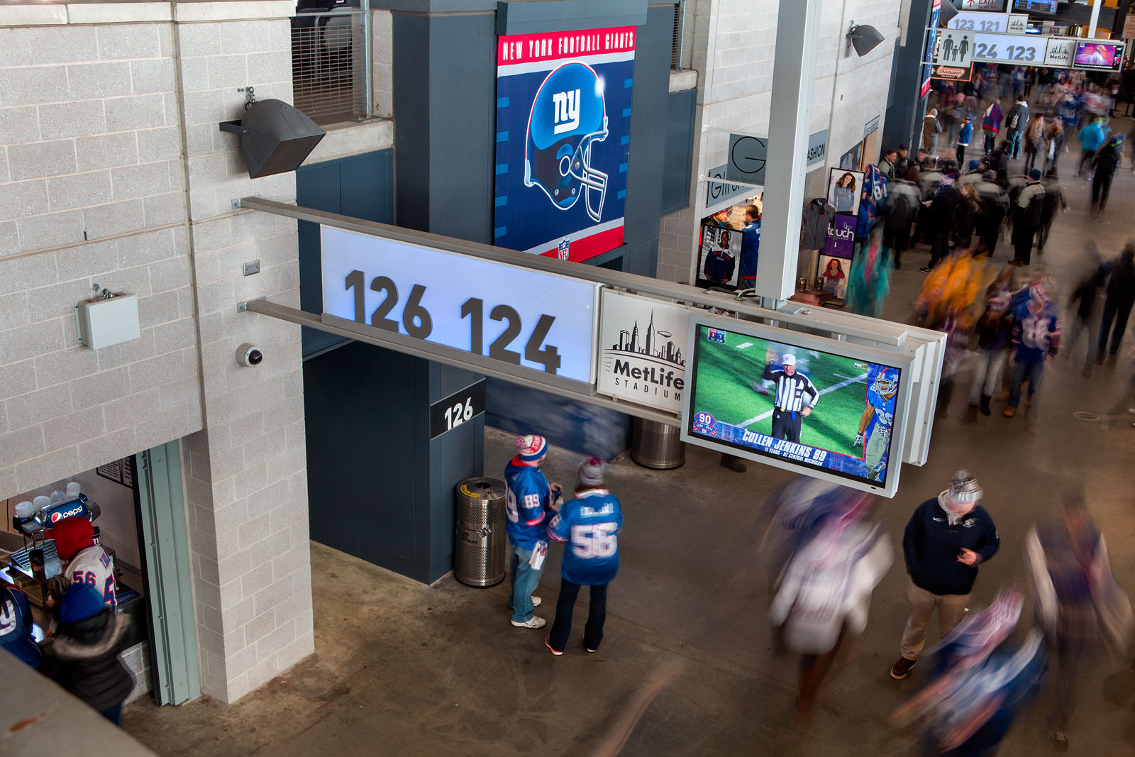 MetLife Stadium LED section numbering on interior Giants blue, designed by Two Twelve