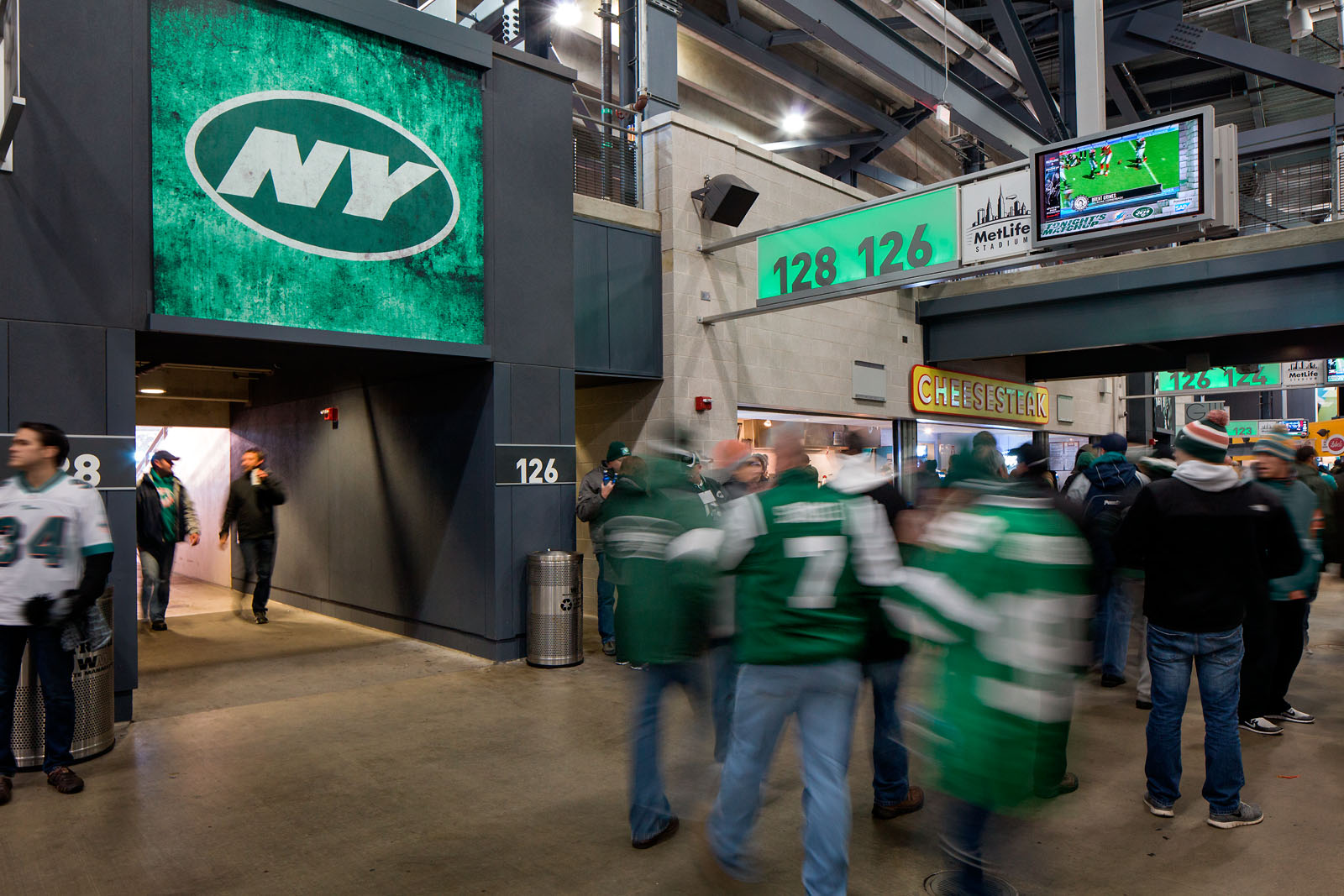 MetLife Stadium LED seating section numbers with Jets logo on updatable screen, designed by Two Twelve