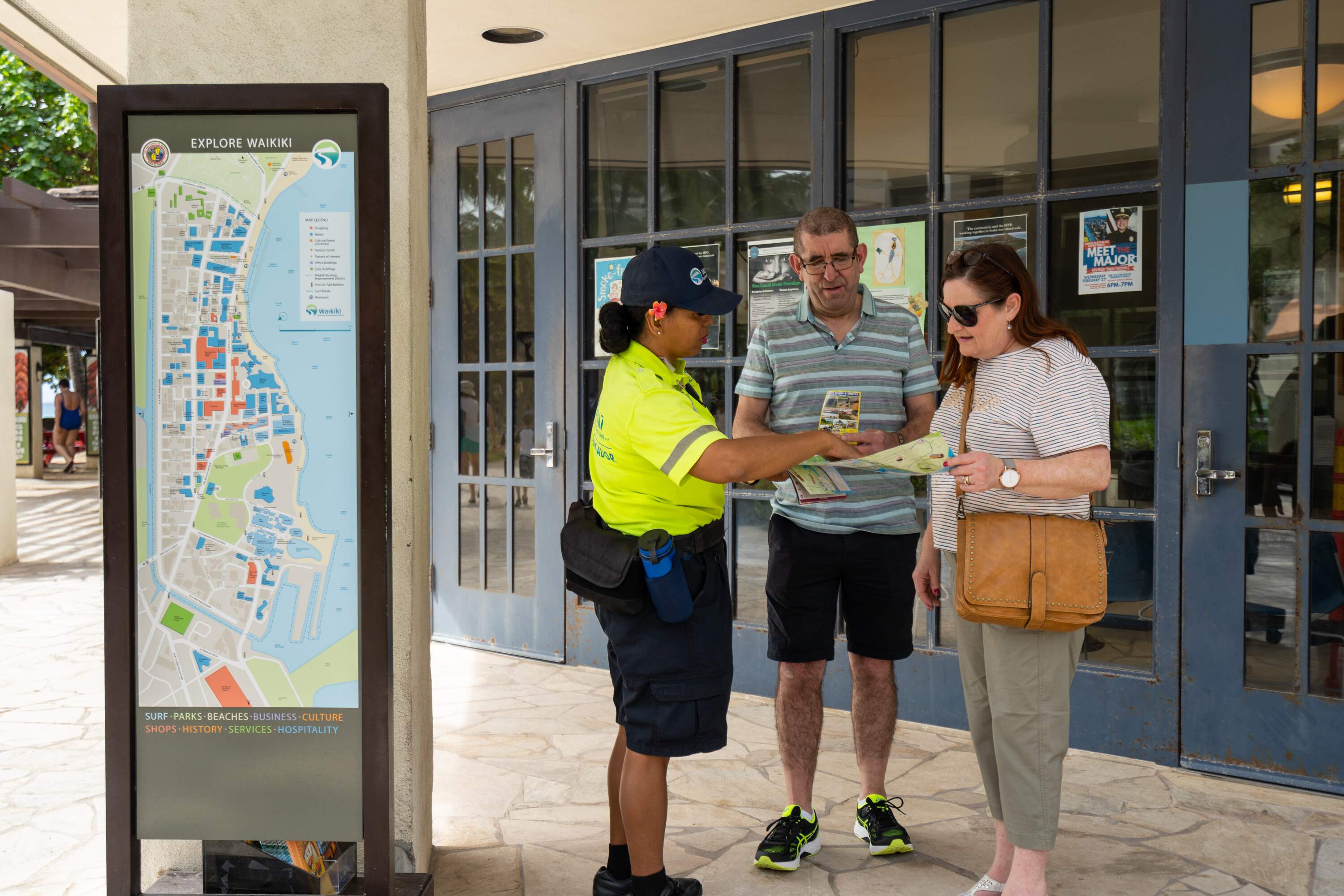 Waikiki wayfinding post-mounted district map, designed by Two Twelve