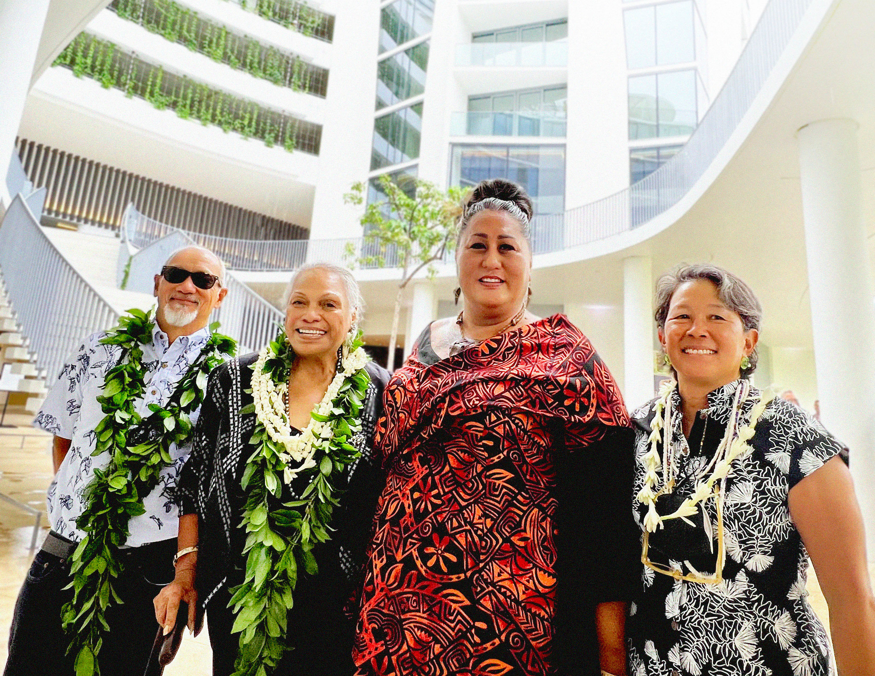 Ann Harakawa, Sig Zane, the late Nālani Kanakaʻole, and Kumu Hinaleimoana Wong-Kalu at the Ward Village grand opening.