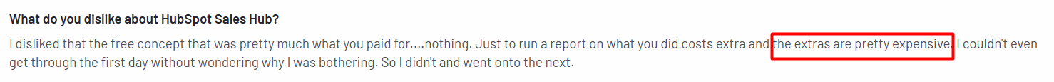 G2 review on Hubspot Sales Hub