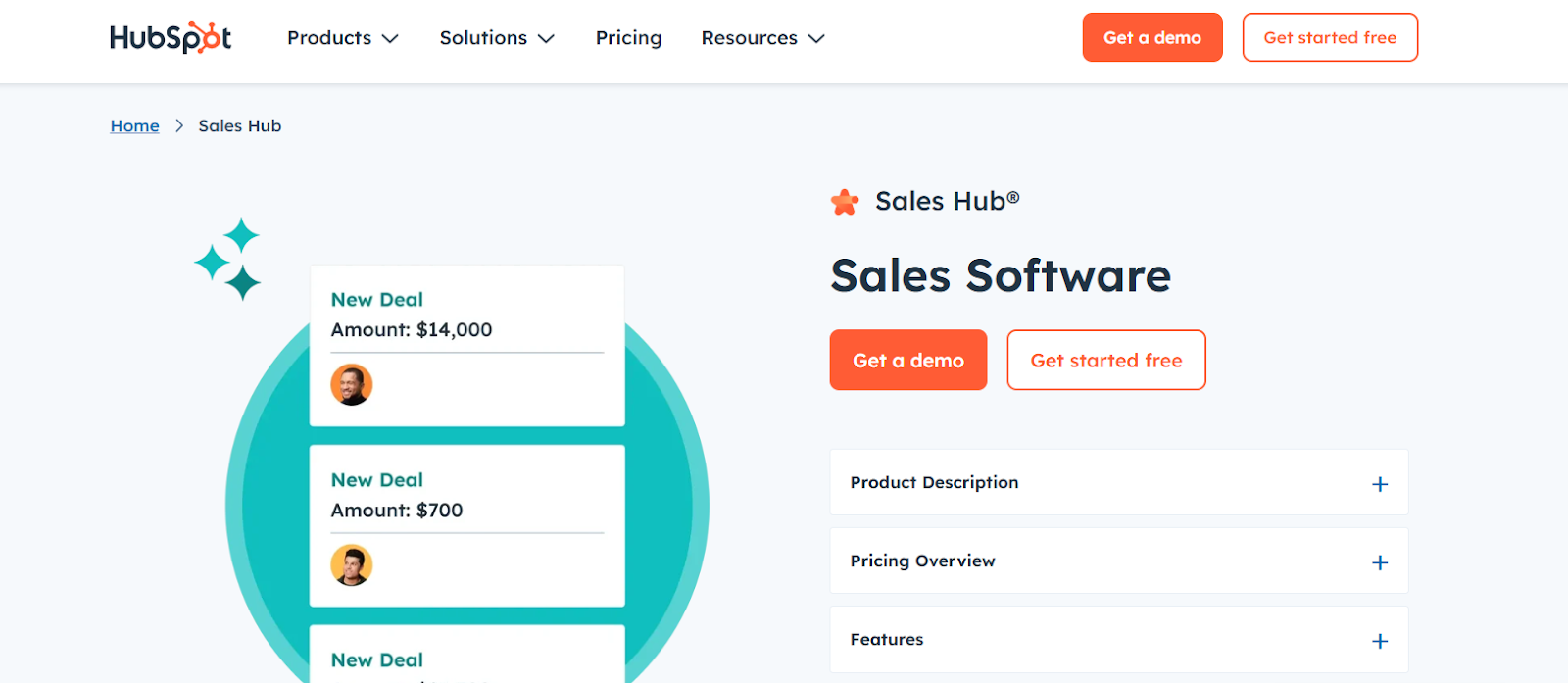 Hubspot Sales Hub Homepage