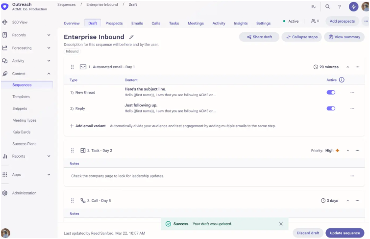 Outreach email sequence automation