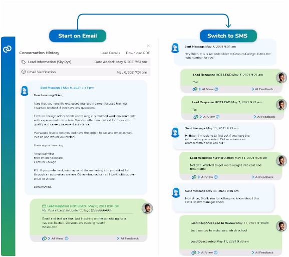 Lead status alerts in Conversica