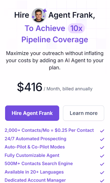Agent Frank pricing