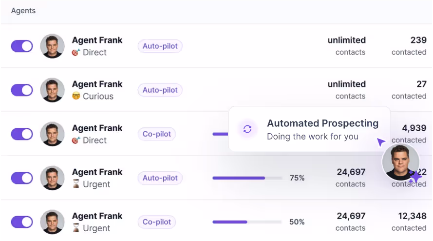 Automated prospecting in Agent Frank