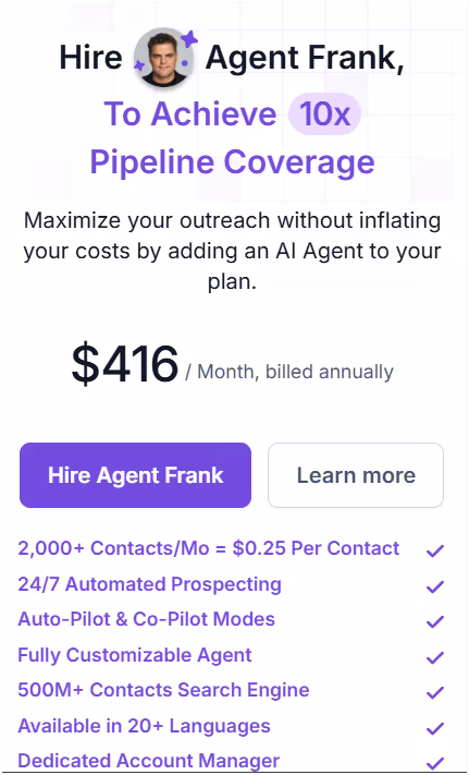 Agent Frank Pricing 