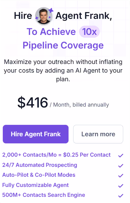 Agent Frank Pricing