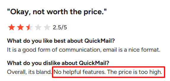 Quickmail G2 reviews