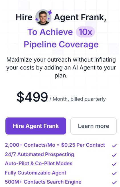 Agent Frank Pricing