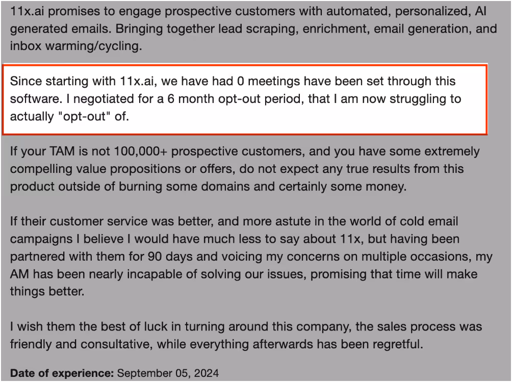 11x.ai review on Trustpilot